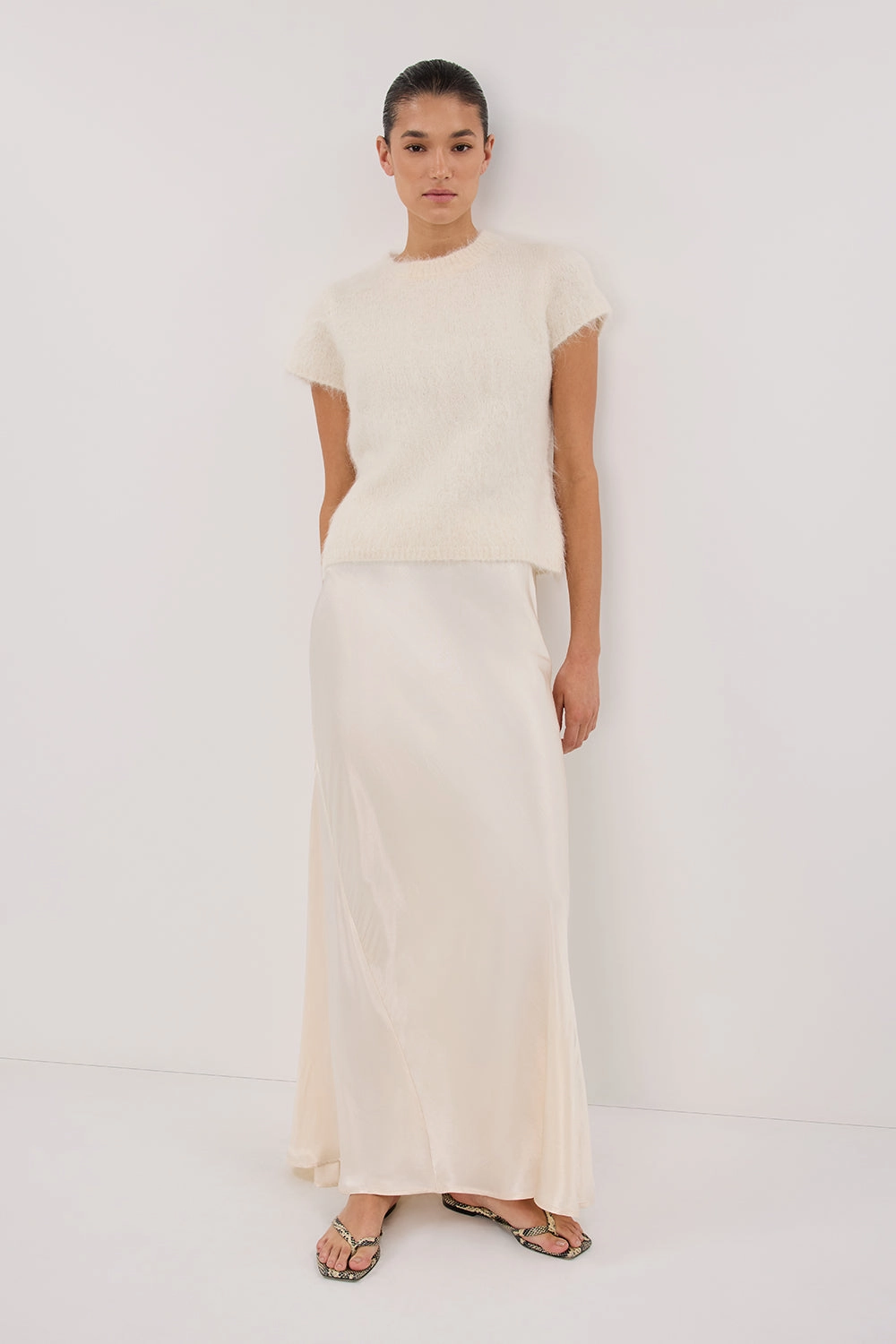 CHARLI CREAM SATIN MAXI SKIRT Non Irritating Texture