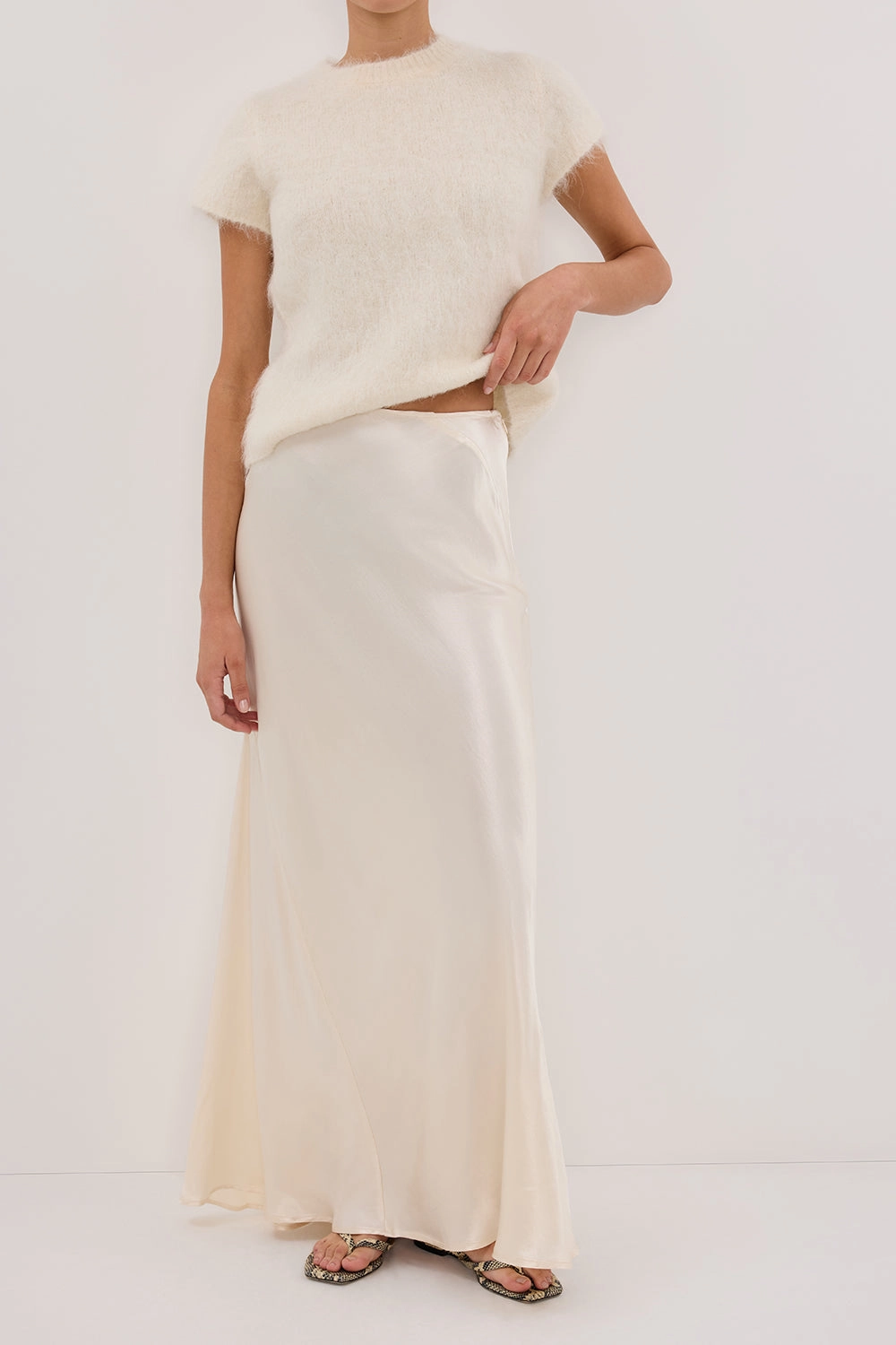 Vegan Material CHARLI CREAM SATIN MAXI SKIRT