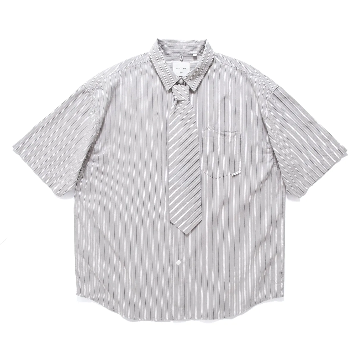 (ST474) Stripe Tie Short Sleeve Shirt Low Maintenance