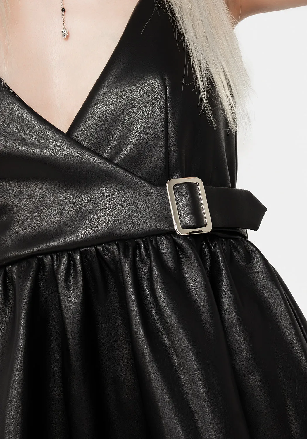 Square Neck Light Soft Opium Faux Leather Mini Dress