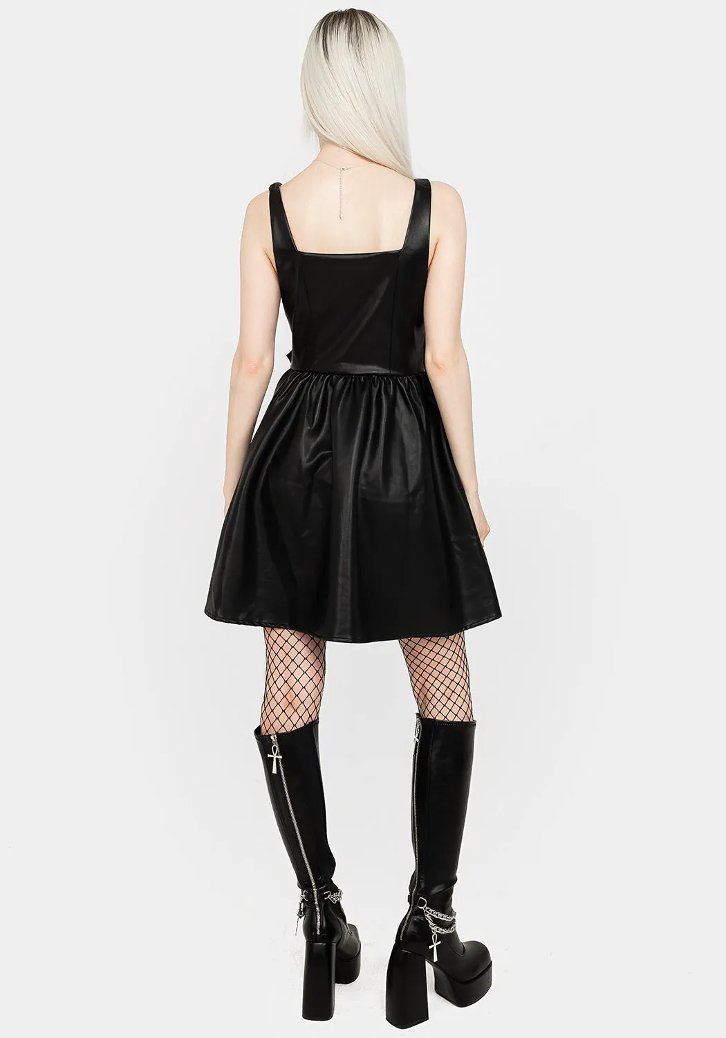 Opium Faux Leather Mini Dress Lounge Ready Artistic Detail