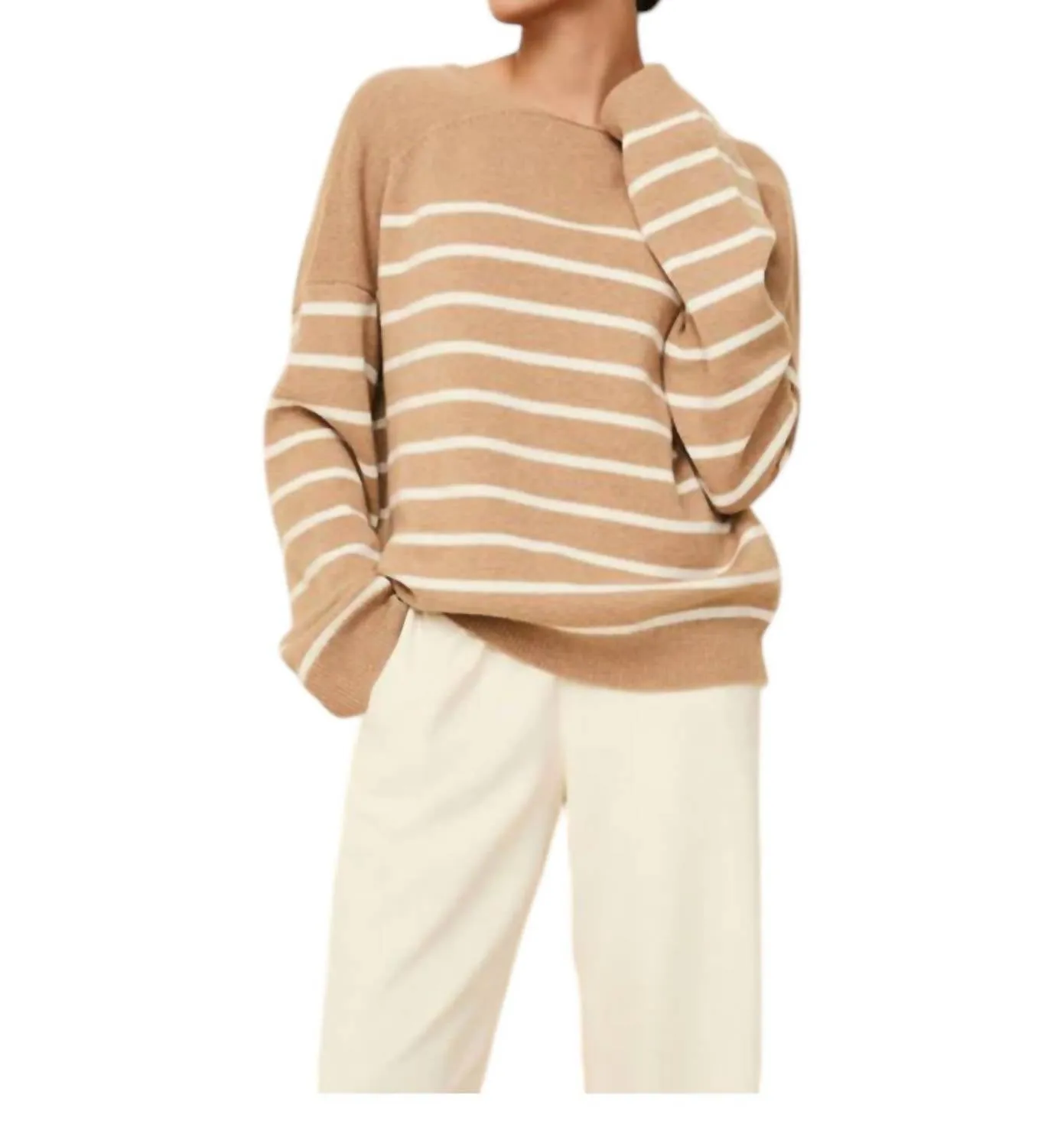Lowell Sweater In Camel Stripe Winter Perfection