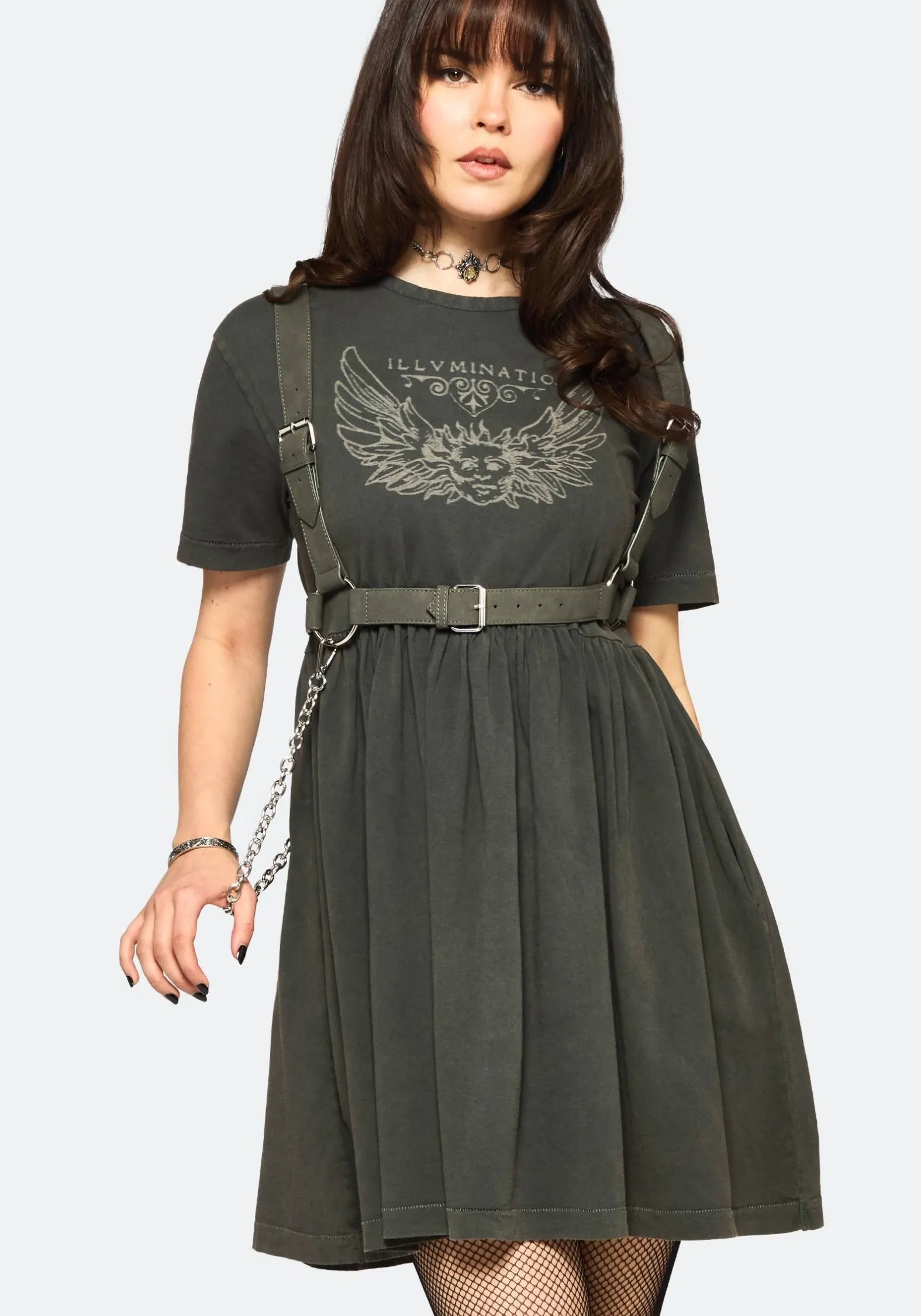 Travel-Style Chic Layering Illvminatio Bleach Graphic Cotton Mini Skater Dress