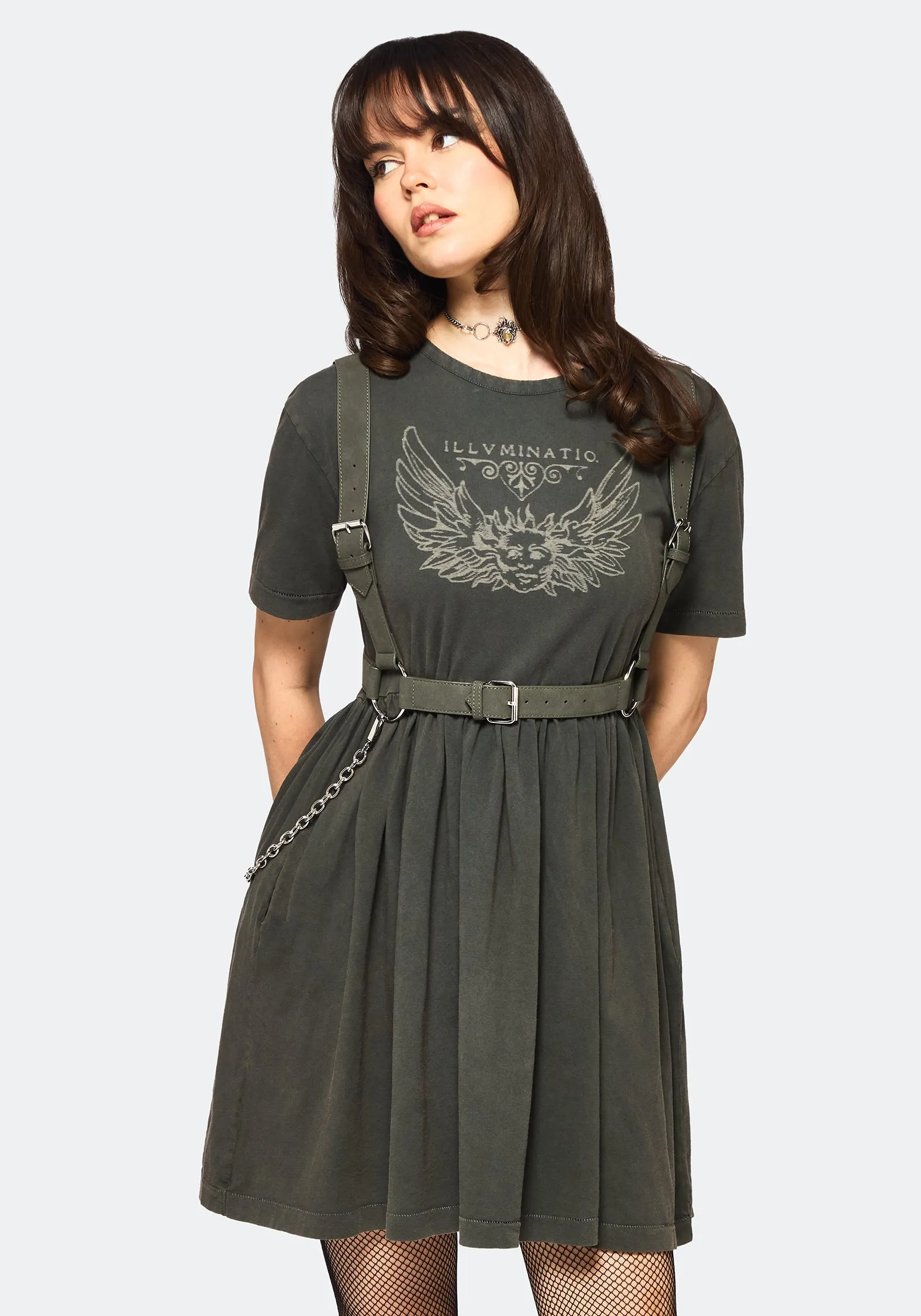 Illvminatio Bleach Graphic Cotton Mini Skater Dress Bold Color