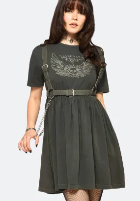 Travel-Style Chic Layering Illvminatio Bleach Graphic Cotton Mini Skater Dress