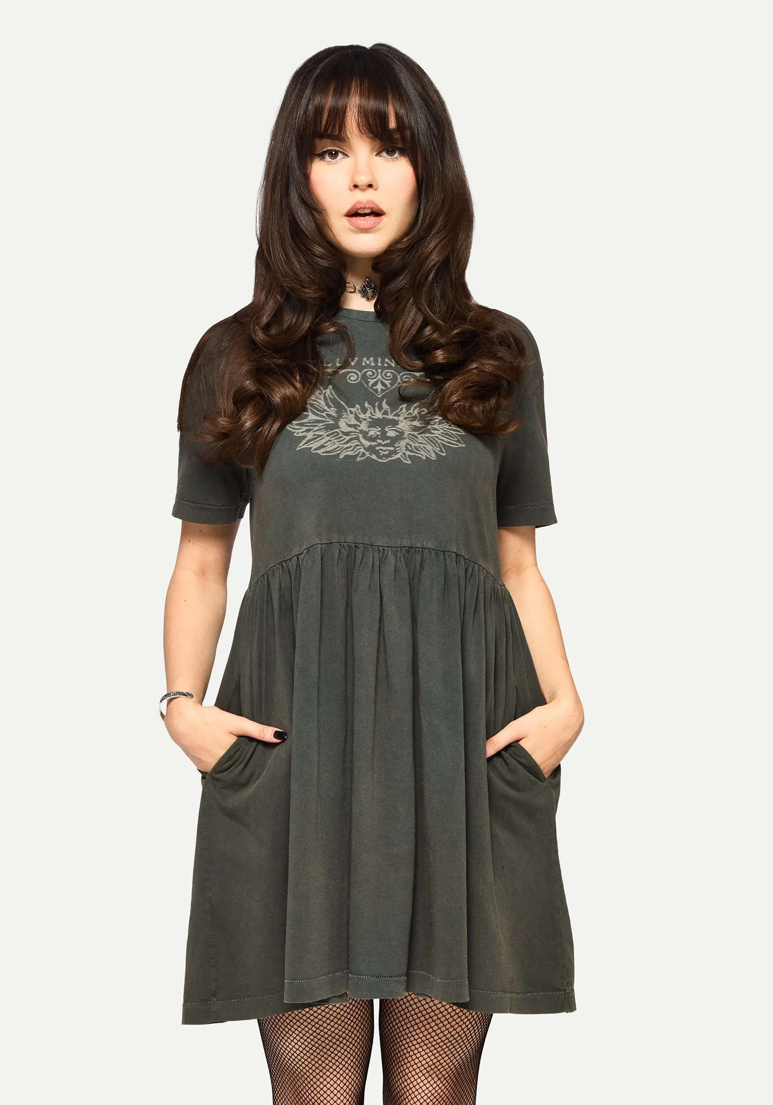 Illvminatio Bleach Graphic Cotton Mini Skater Dress Multipurpose Sleek Style