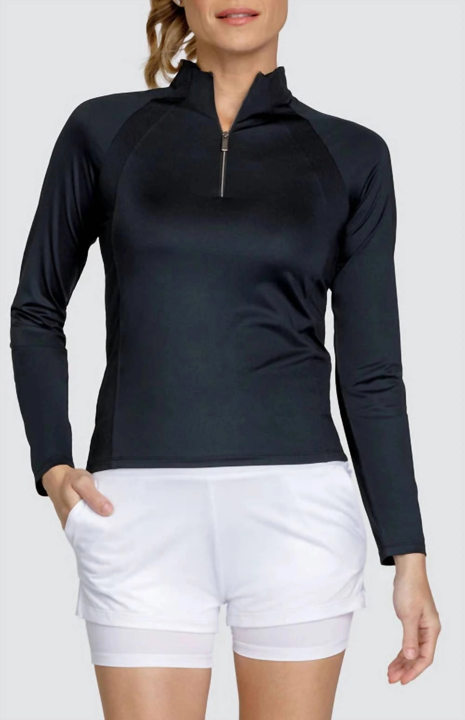 Stylish Knit Imelda Zip Pullover Top In Black