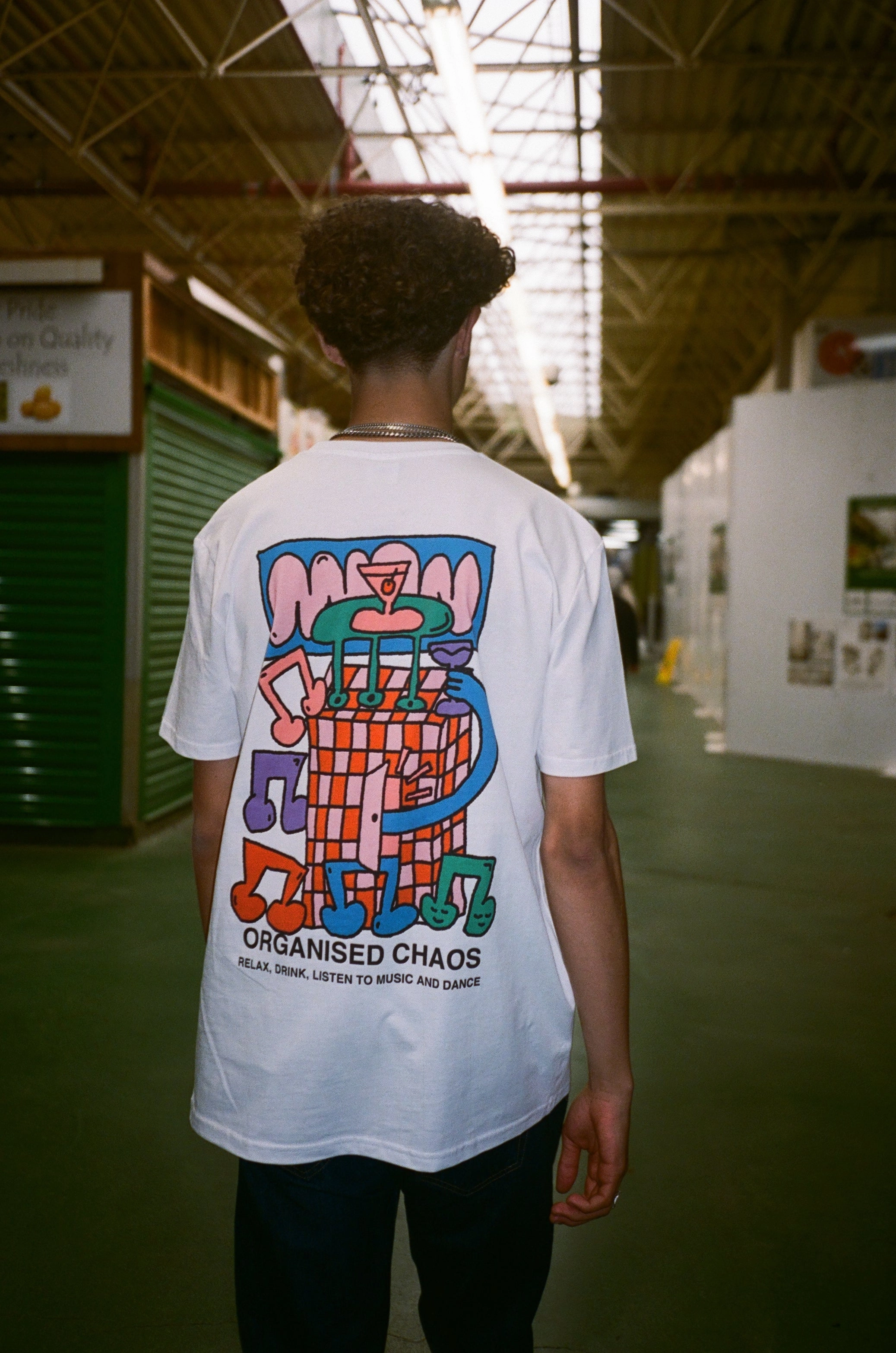 Set In Sleeve quick dry Other Side Store 'Organised Chaos' Organic Tee - White