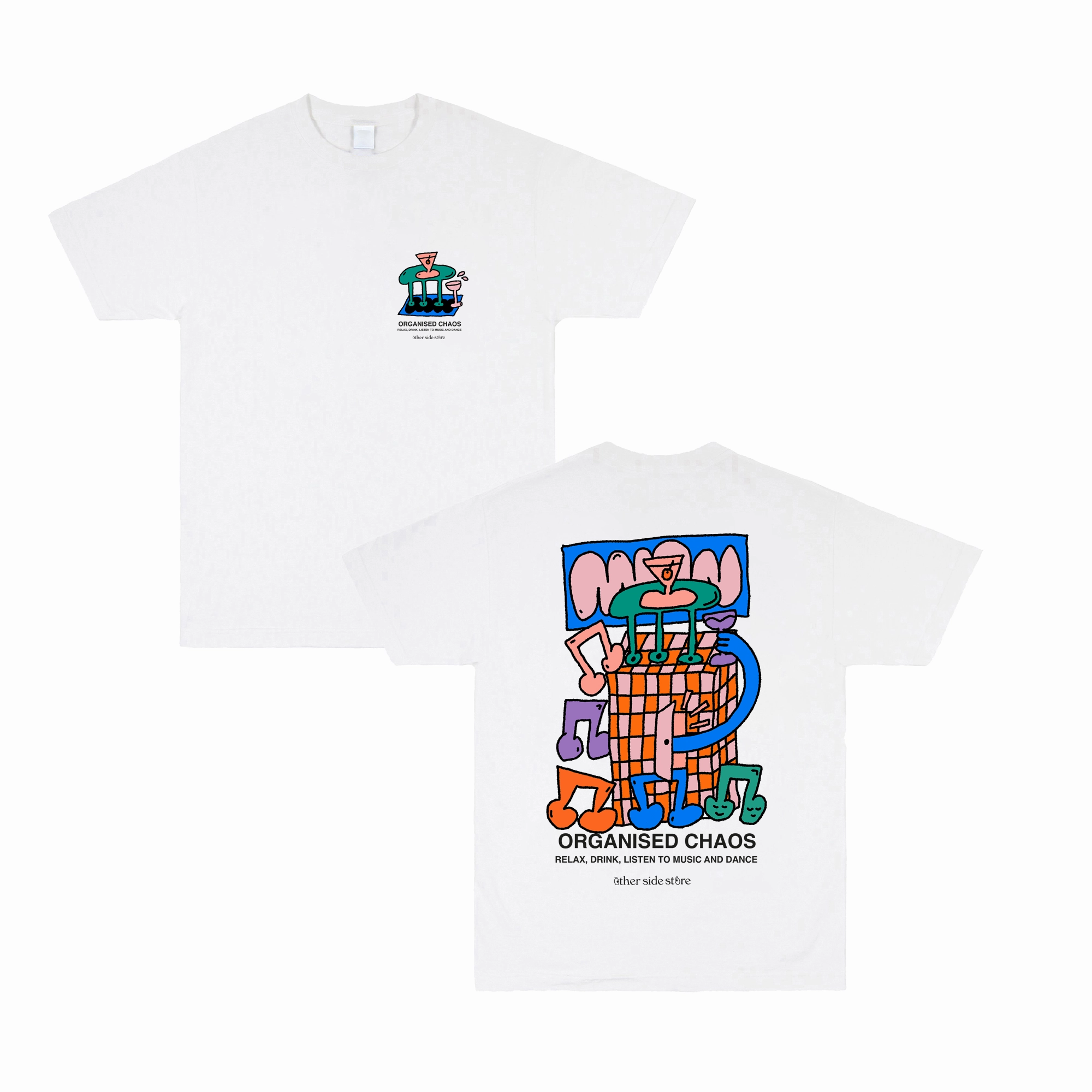 Relaxed Fit Design Other Side Store 'Organised Chaos' Organic Tee - White