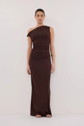 Linen Vibe INEZ CHOC ASYM KNIT MIDI DRESS