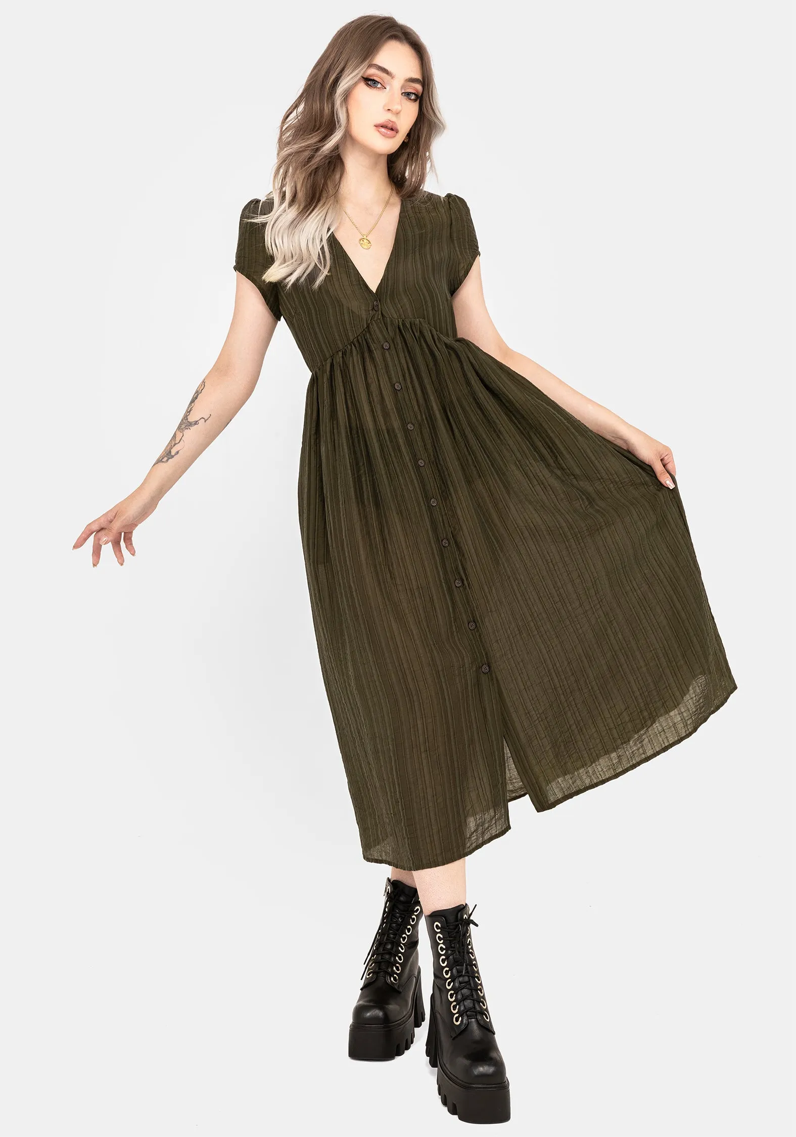 Form Fit Low Key Infinity Button Up Midaxi Dress