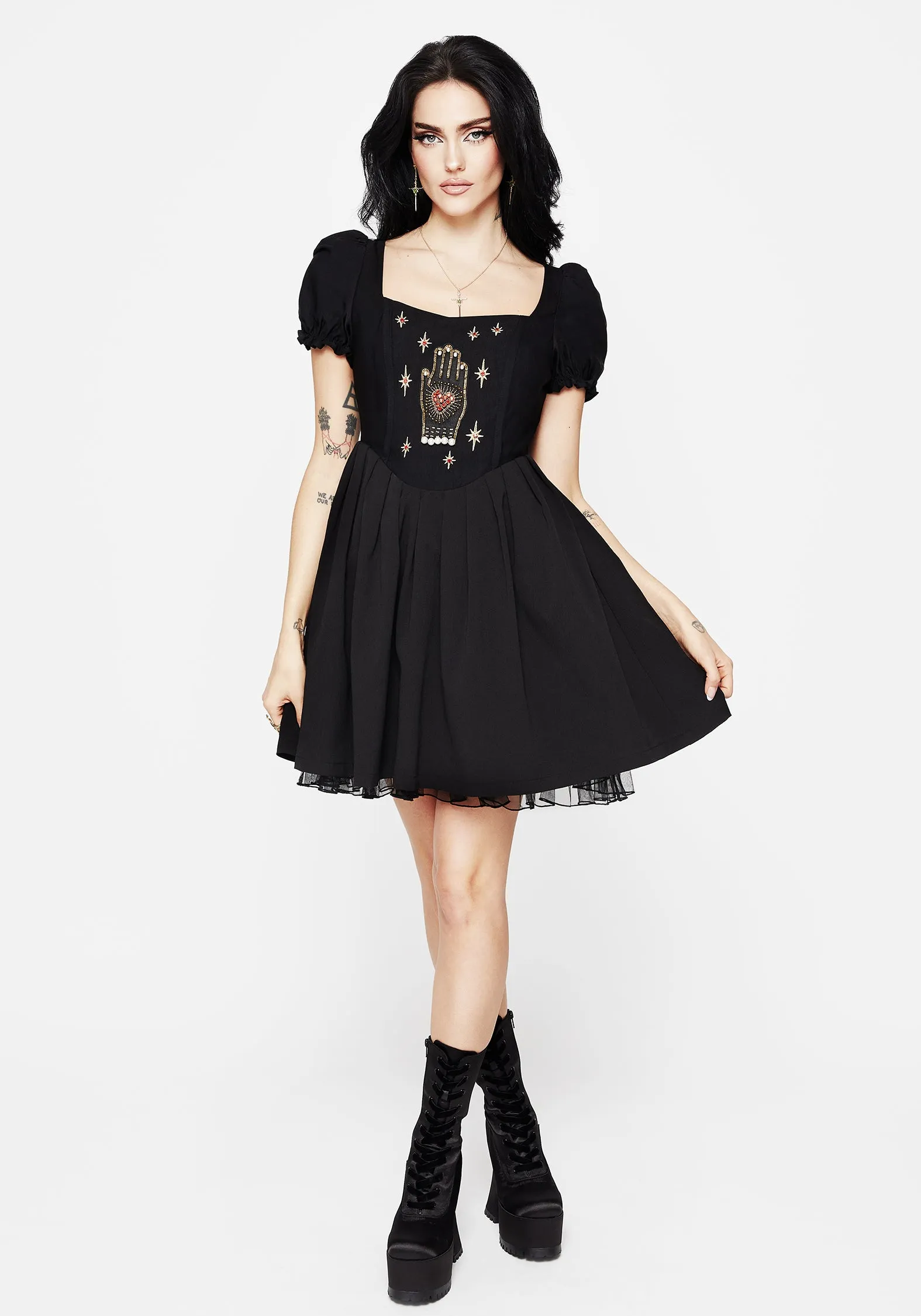 Classic wrap dress Softly Structured Ingrid Embroidered Applique Corset Mini Dress