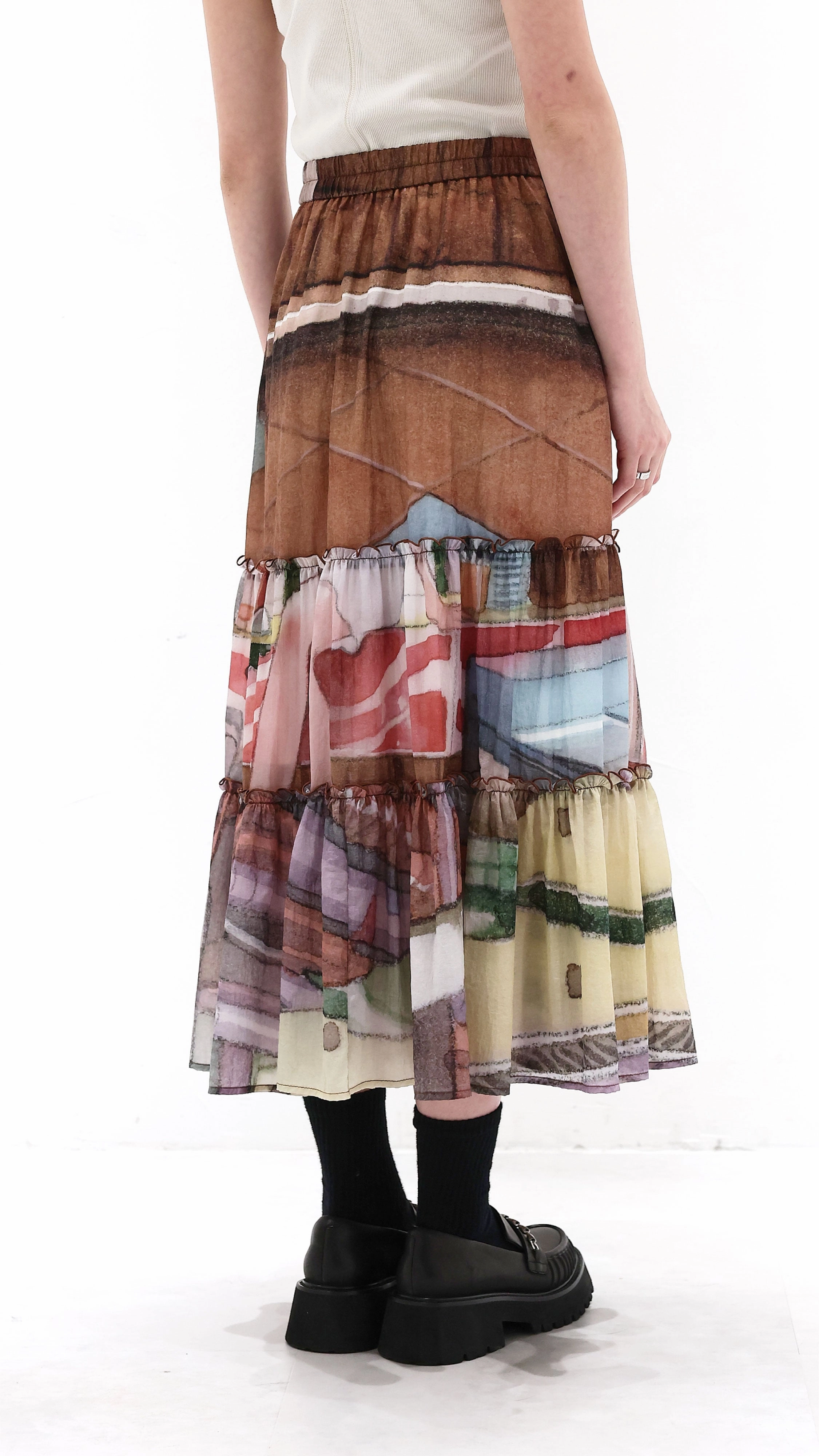 INITIAL x Little Thunder Pattern Midi Skirt Airy Feel