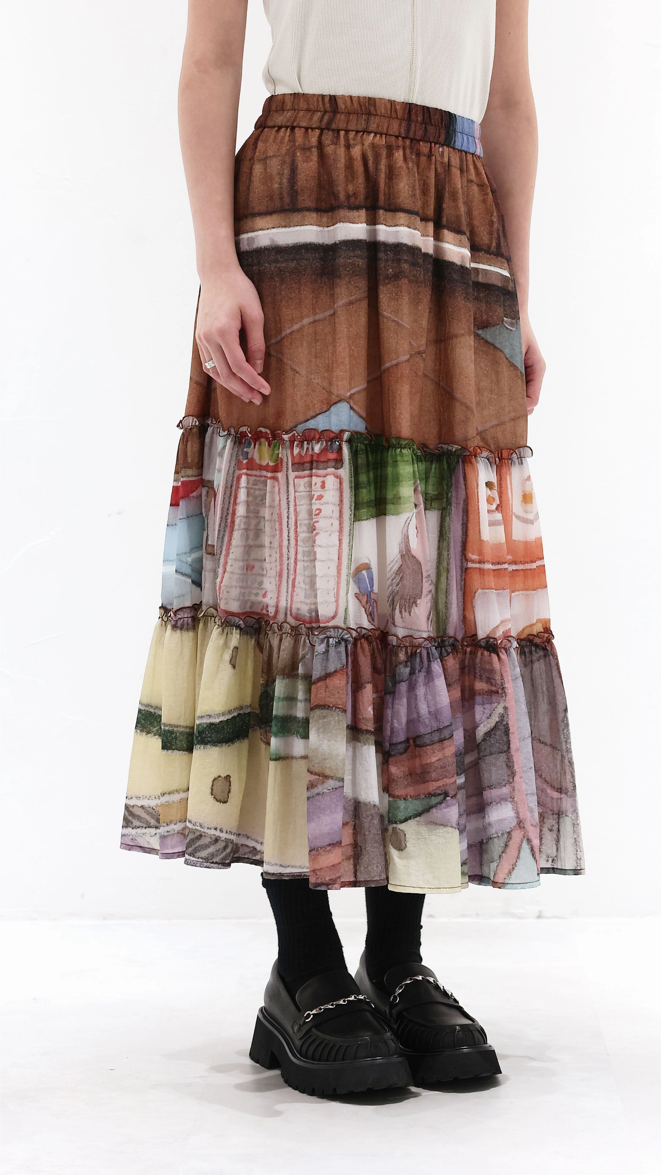 INITIAL x Little Thunder Pattern Midi Skirt Local Artisan Office Appropriate