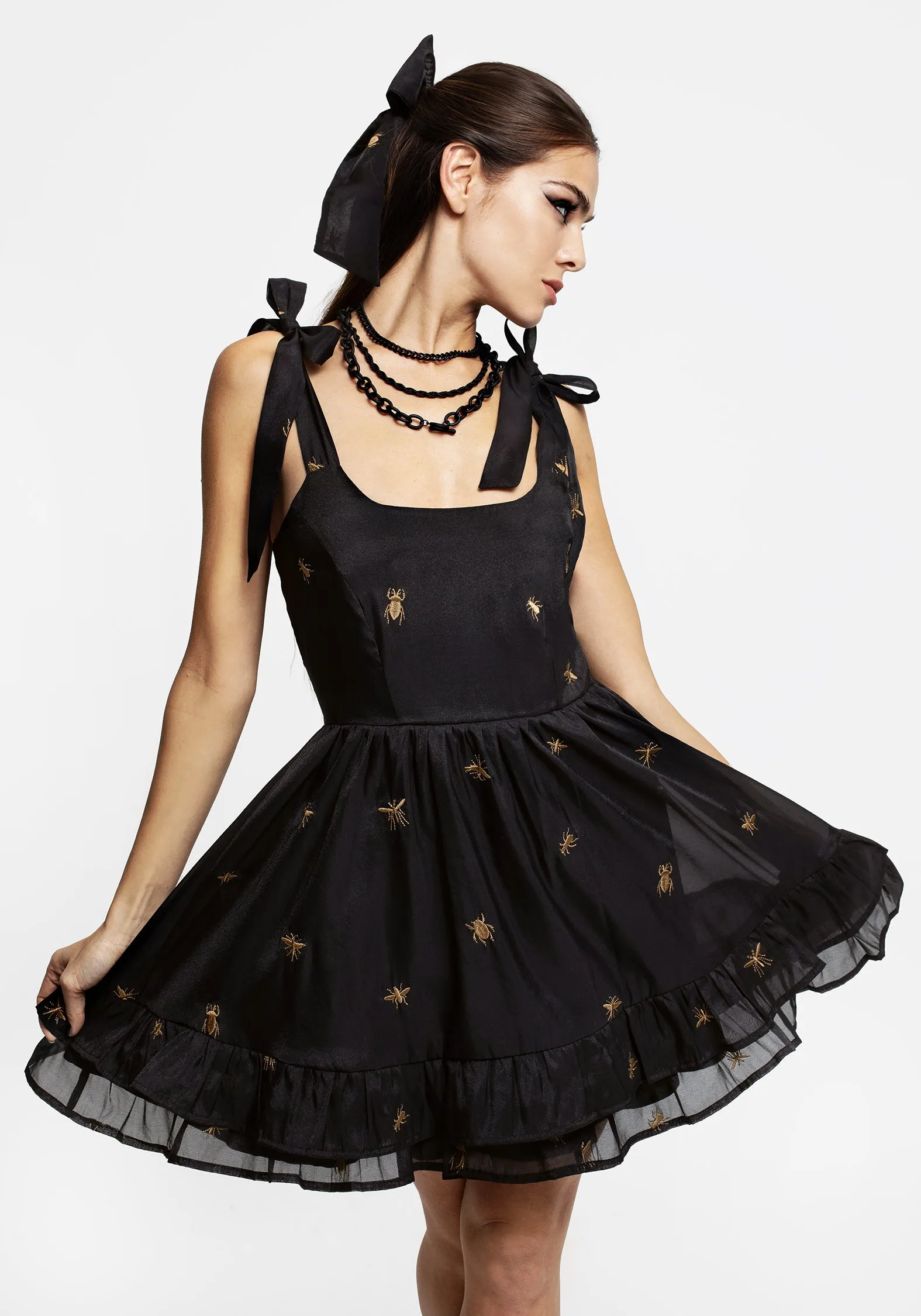 Insectarium Embroidered Organza Tiered Corset Mini Dress Fresh Outfit