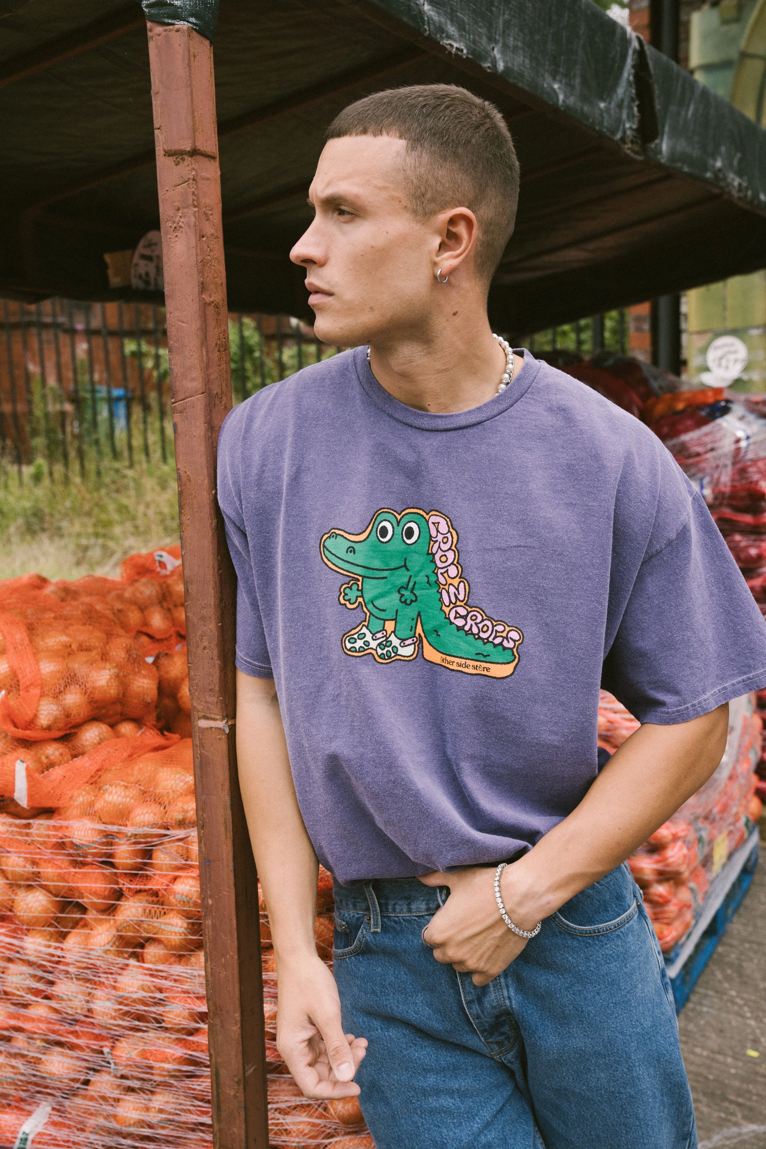Cozy And Stylish Other Side Store 'Croc In Crocs' Vintage Washed Tee - Violet