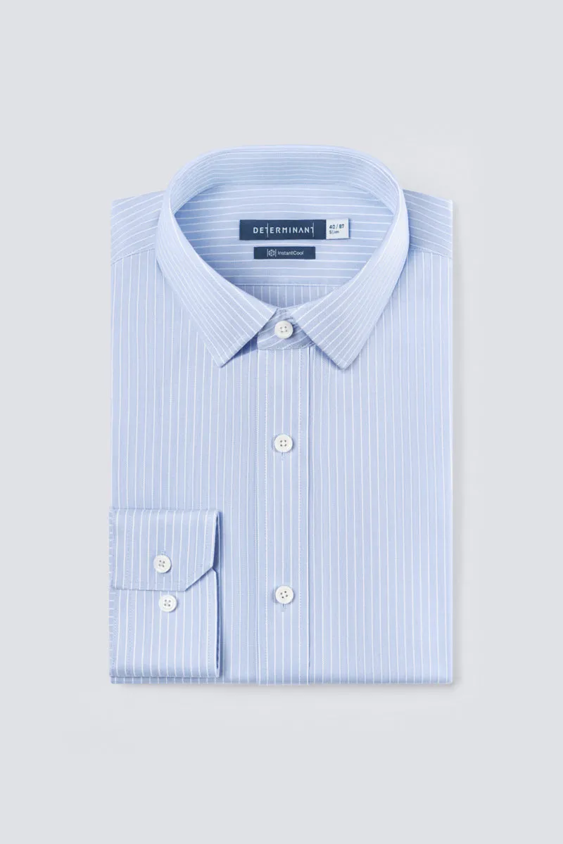 No Chafe Edging Subtle Print InstantCool Dobby Dress Shirt | Blue Stripes 15952N