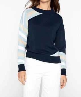 Quick Dry Weave Intarsia Stripe Sweater In Navy Multi