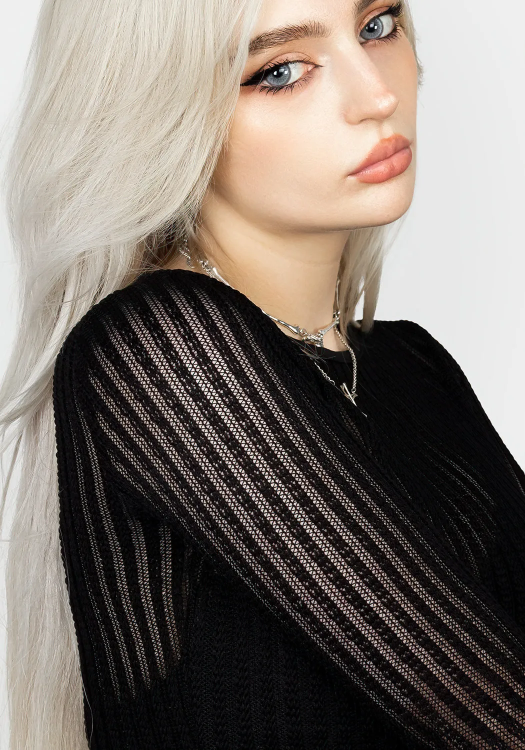 Socked Dark Habundia Flared Sleeve Crop Top
