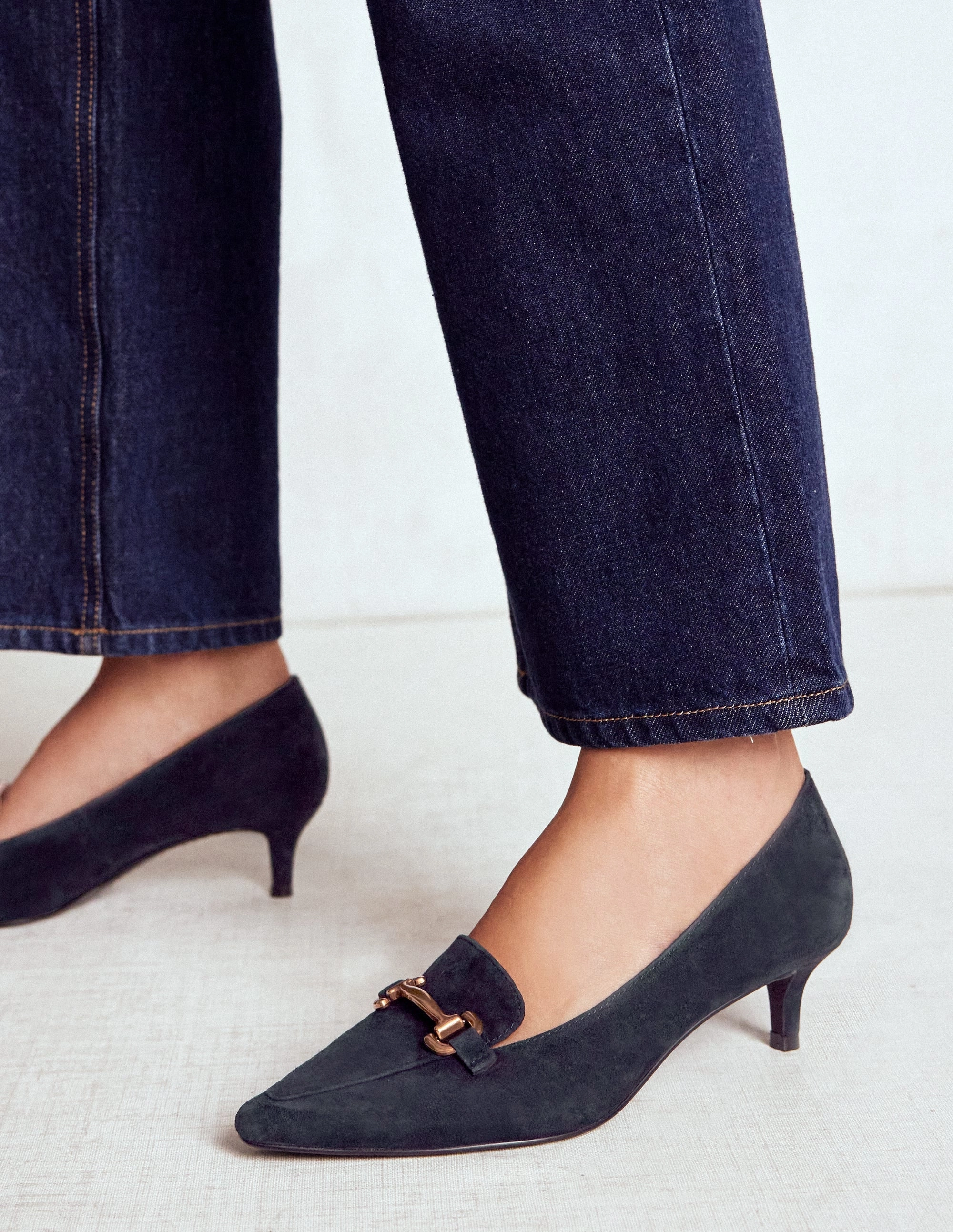 Open Toe Pumps Iris Heel Snaffle Point Loafer-Navy