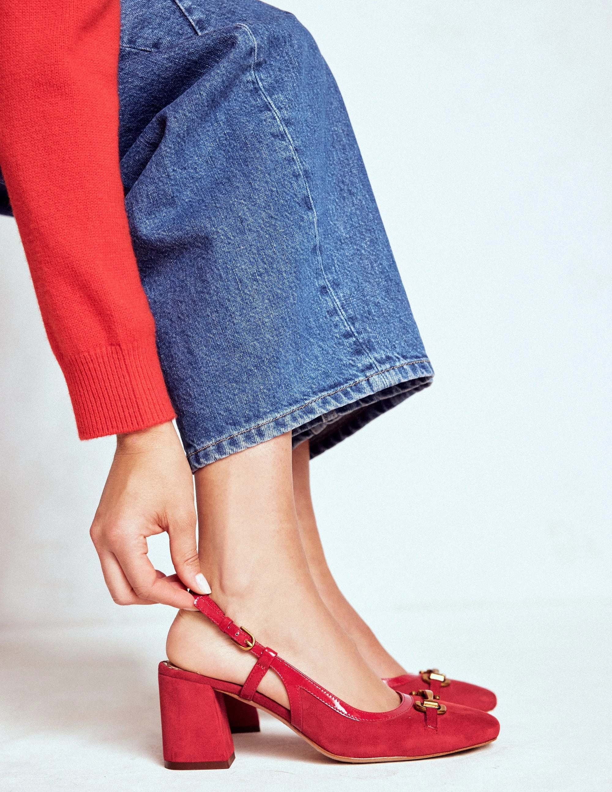 Iris Snaffle Slingback Heels-Post Box Red Weekend Energy