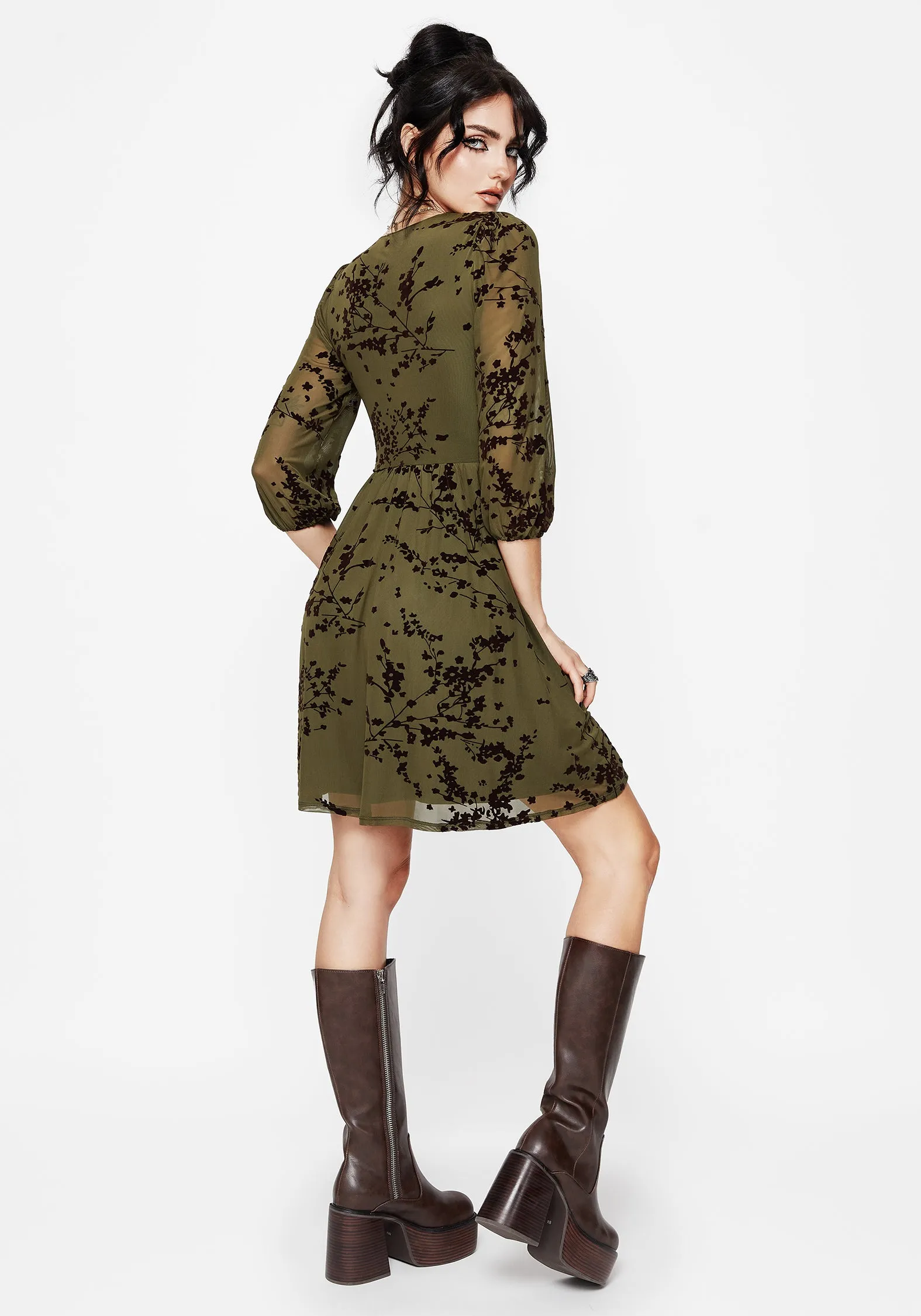 Soft Profile Party outfit Jael Flocked Devor?? Smock Mini Dress