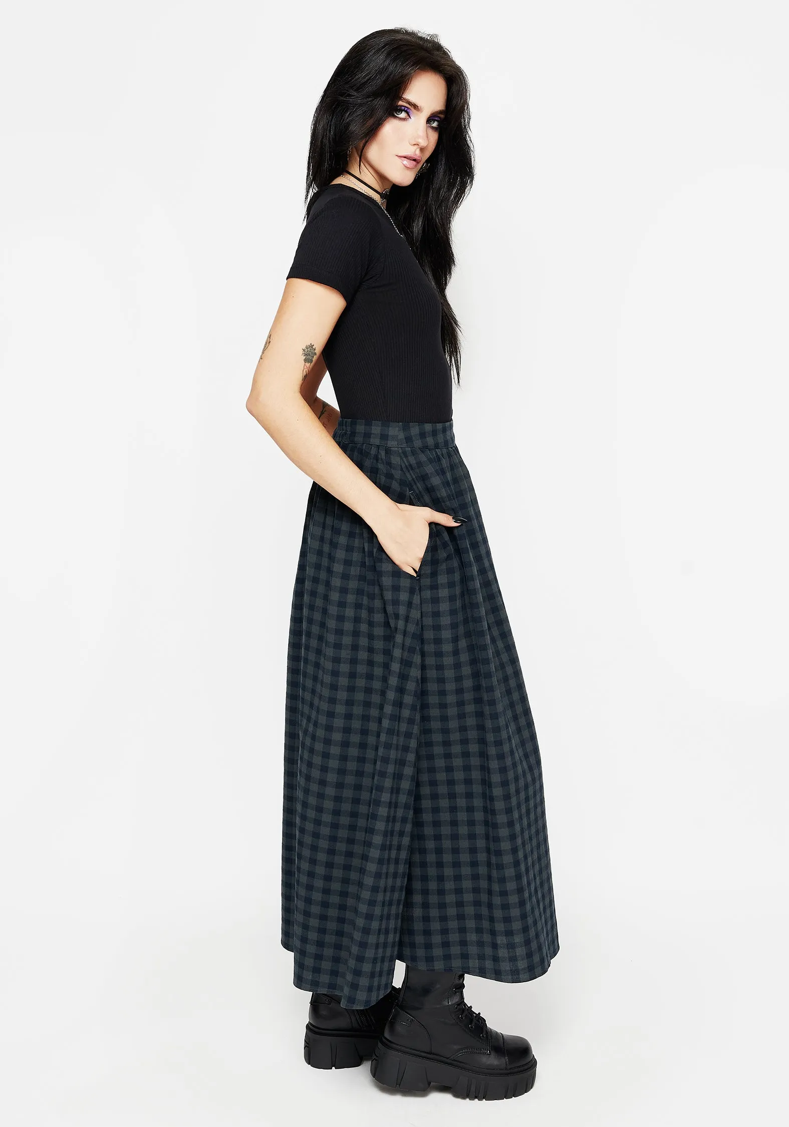 Jeannie Check Cotton Button Up Midaxi Skirt Wrap Front Smooth Edging