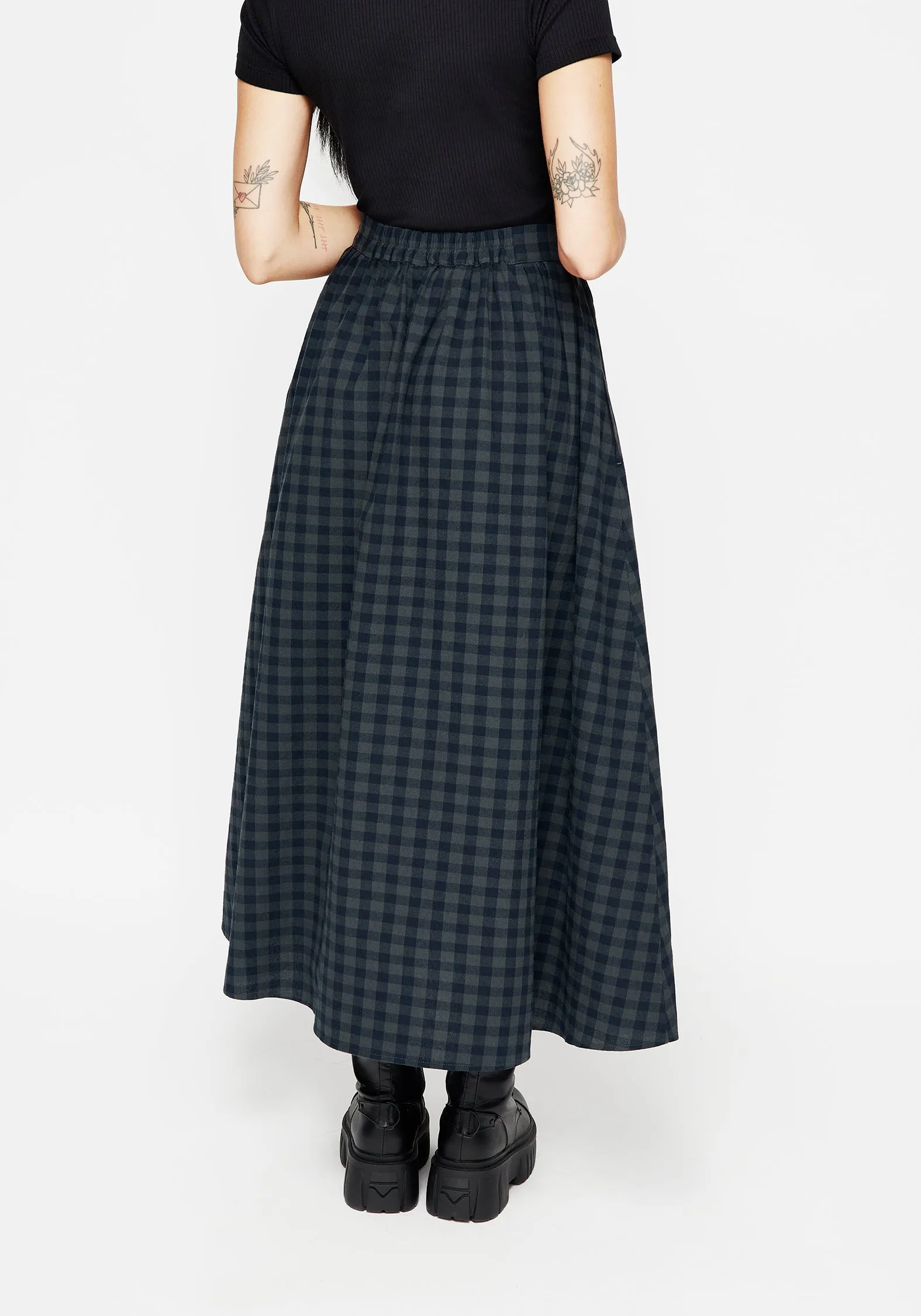 Casual Edge Outfit Mix Jeannie Check Cotton Button Up Midaxi Skirt