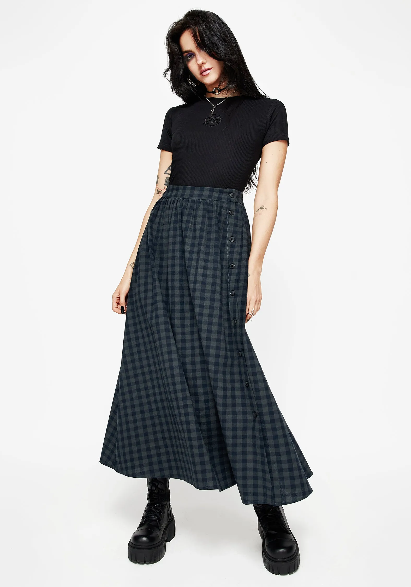 Jeannie Check Cotton Button Up Midaxi Skirt Curvy Fit All Day Look