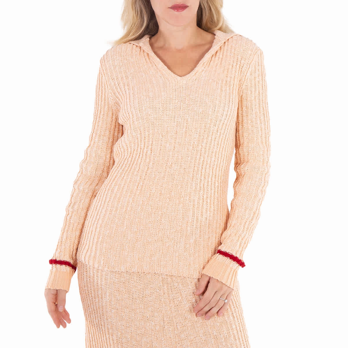 Jil Sander Ladies Ribbed-Knit V-Neck Sweater Soft And Comfortable Modern Knit