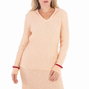 Jil Sander Ladies Ribbed-Knit V-Neck Sweater Soft And Comfortable Modern Knit