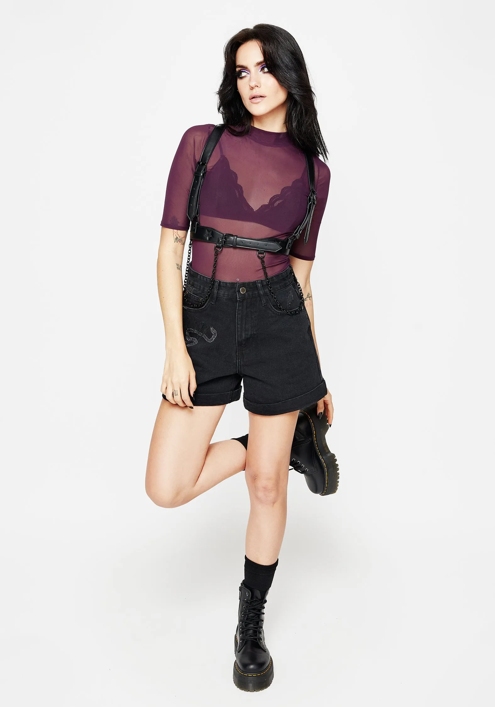 Jinx Mesh Short Sleeve Top - Purple Two Tone Texture Effect