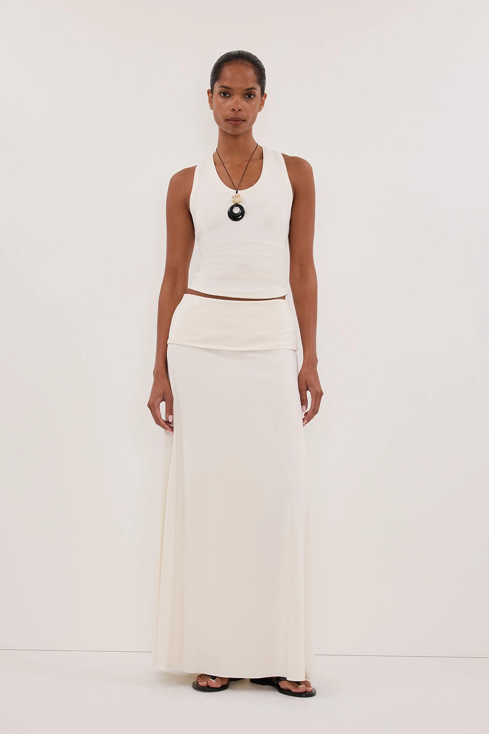 Tea length JULIE OFF WHITE MODAL BLEND MAXI SKIRT