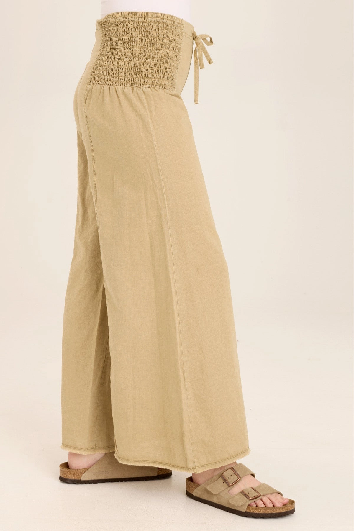 Kaj Wide Leg Cotton Linen Flare Pant Flexible Performance Wear Seamless Waistband