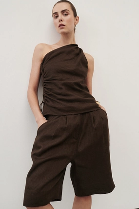 Stain Repellent Treatment KAYLA BITTER CHOC LINEN BERMUDA SHORT