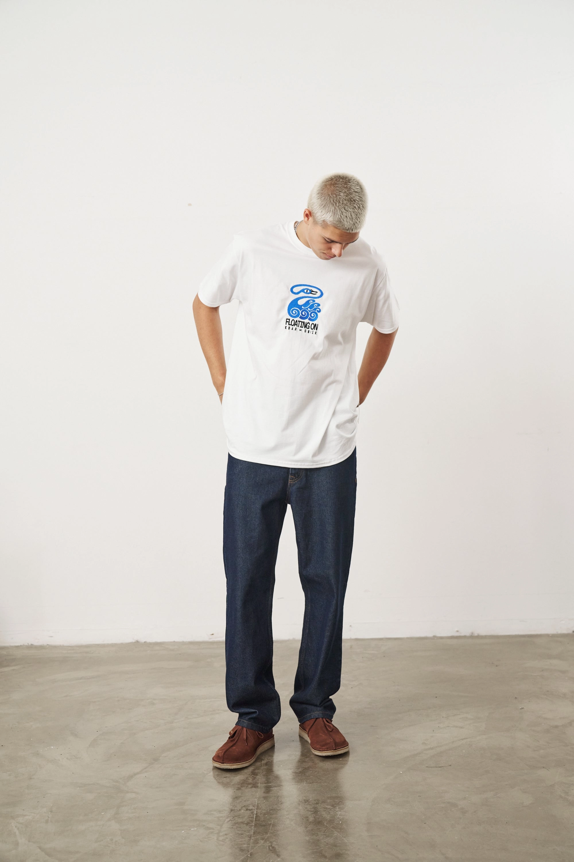 Timeless Appeal AllDay Comfort KBAR X UN:IK 'Floating On' Embroidered Tee - White
