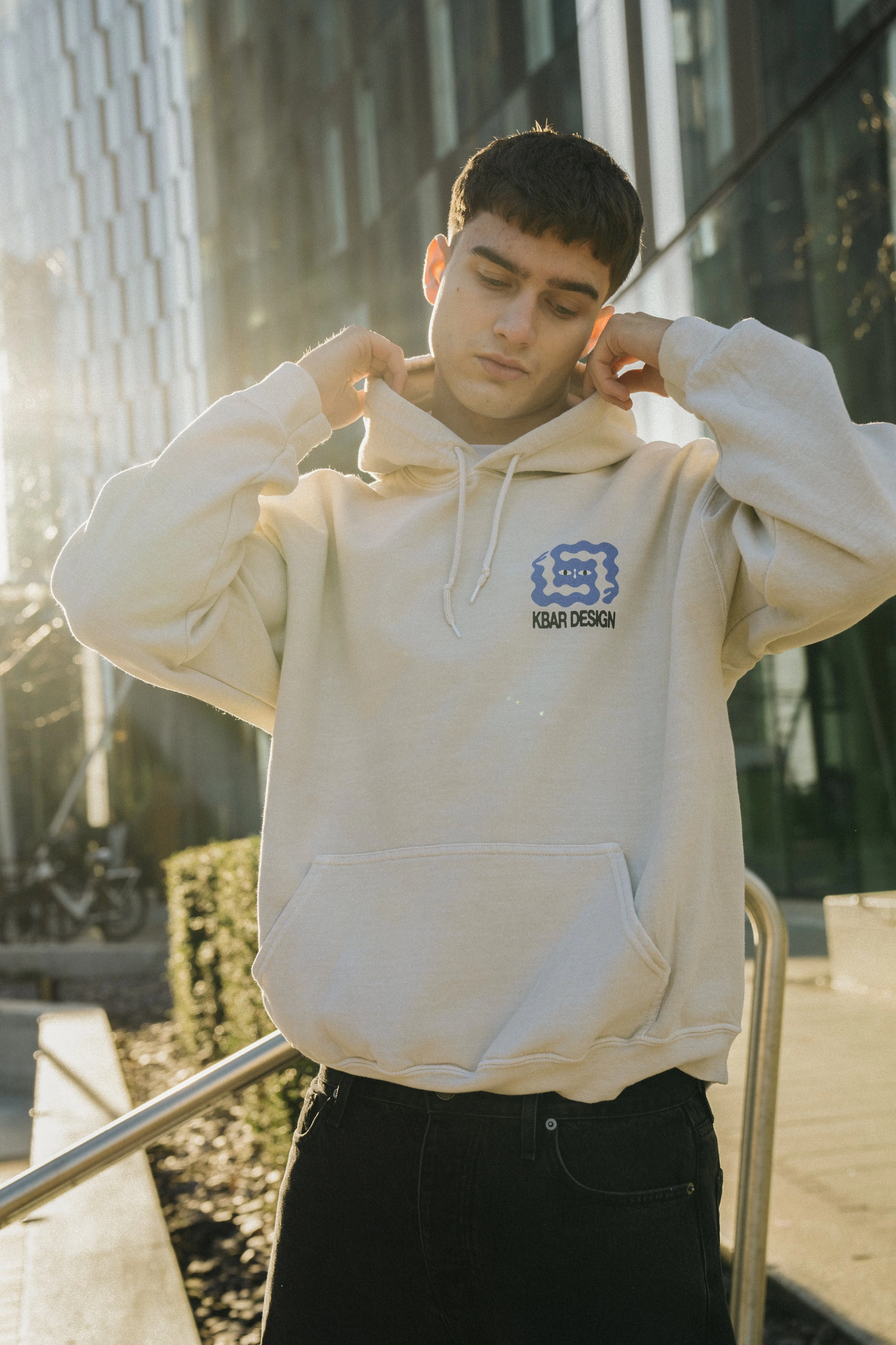 KBAR X UN:IK 'Logo' Vintage Washed Hoodie - Ivory Polo wear Ribbed Cuffs