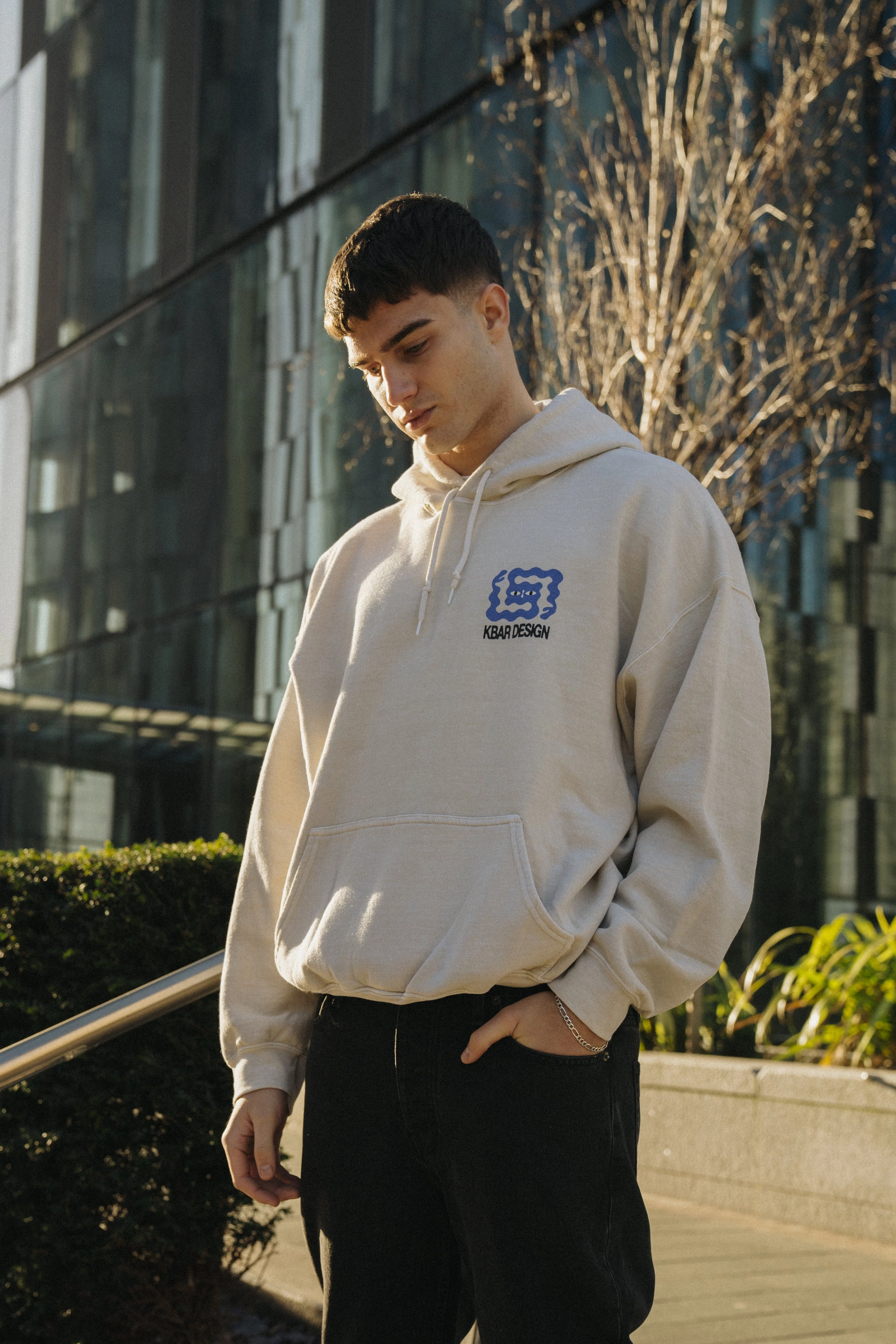 Fringe details Wool blend KBAR X UN:IK 'Logo' Vintage Washed Hoodie - Ivory