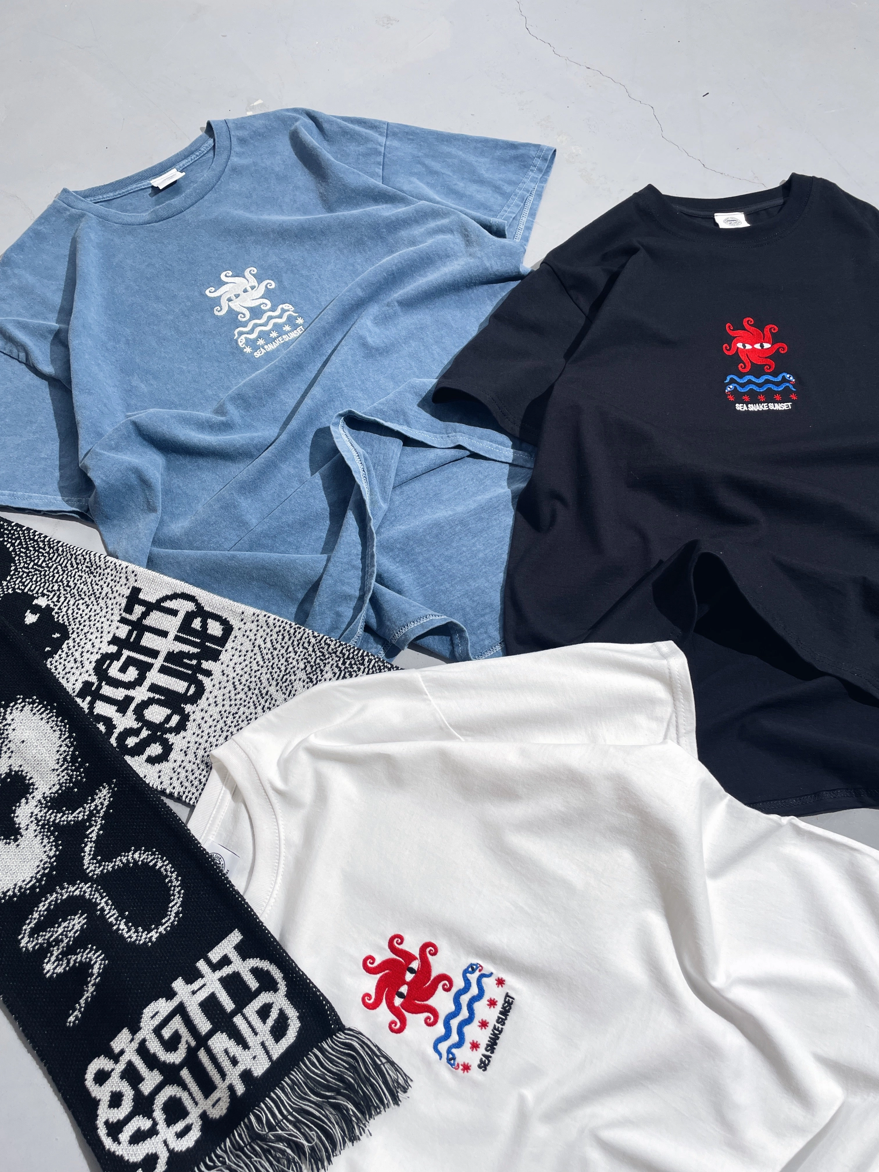 Outdoor Leisure Look KBAR X UN:IK 'Sea Snake' Vintage Washed Embroidered Tee - Blue
