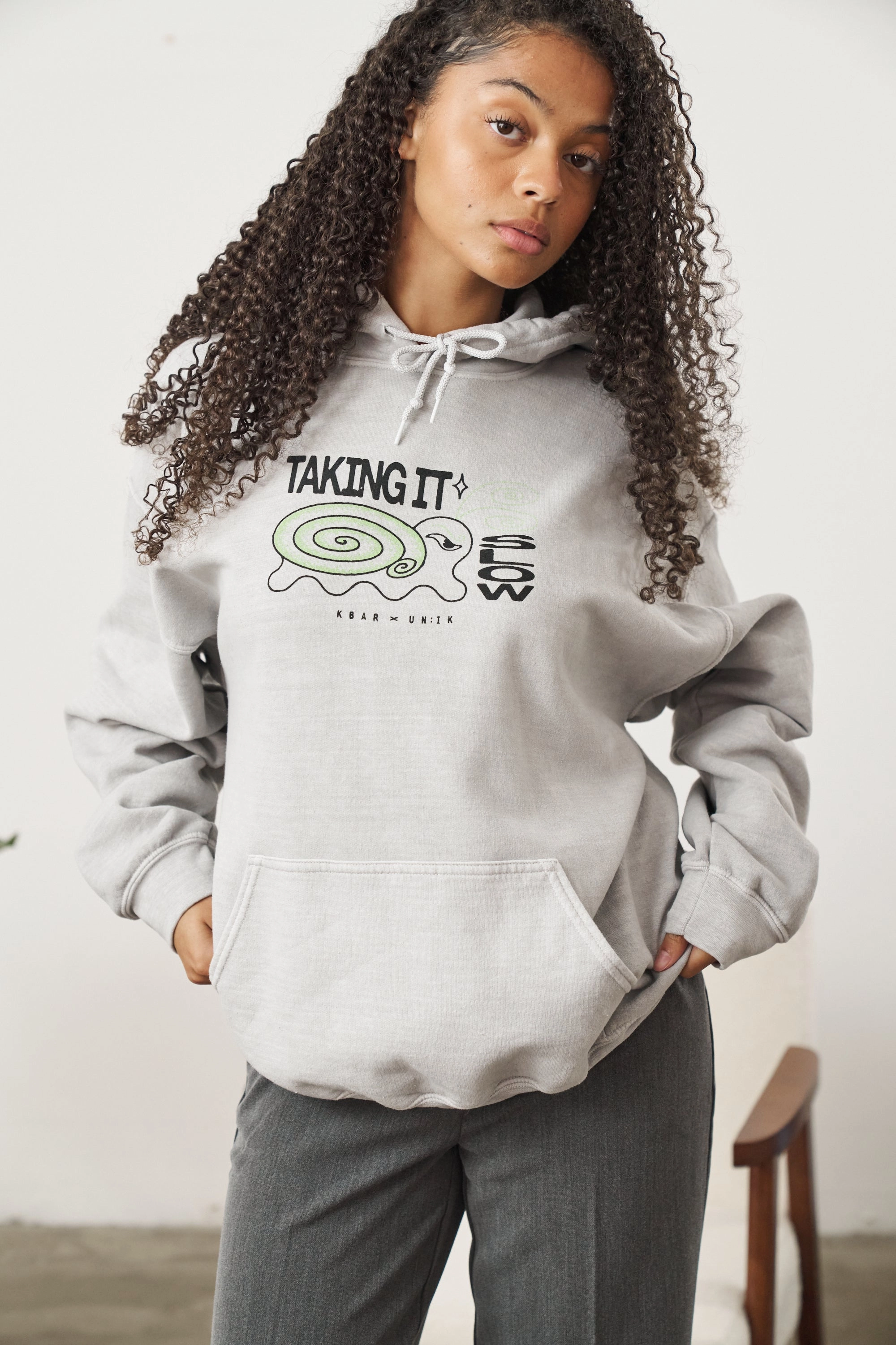 KBAR X UN:IK 'Taking It Slow' Vintage Washed Hoodie - Grey Athletic Apparel Fourth of July wear