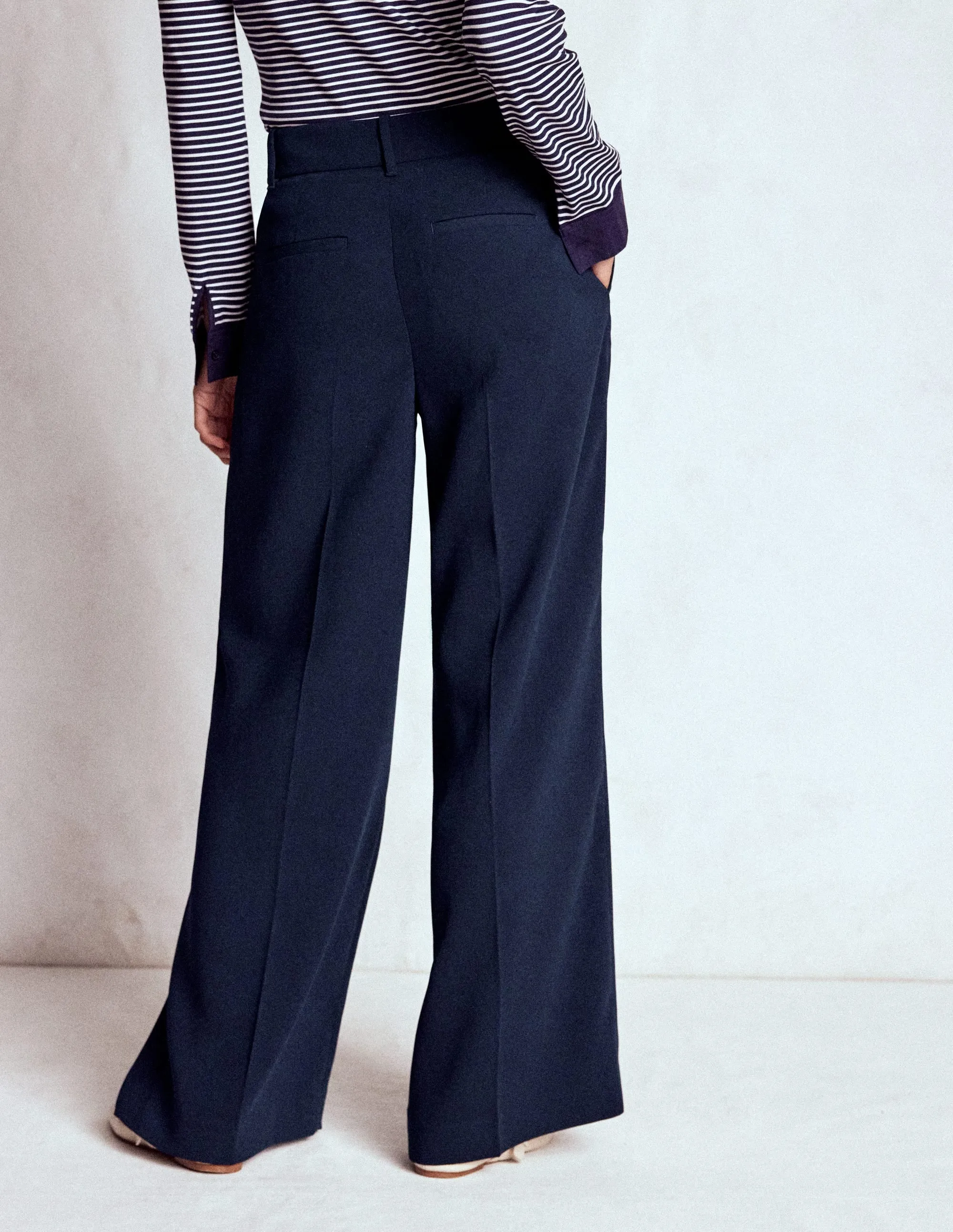 Kensington Tailored Trousers-Navy Relaxed Waist Cozy Layering
