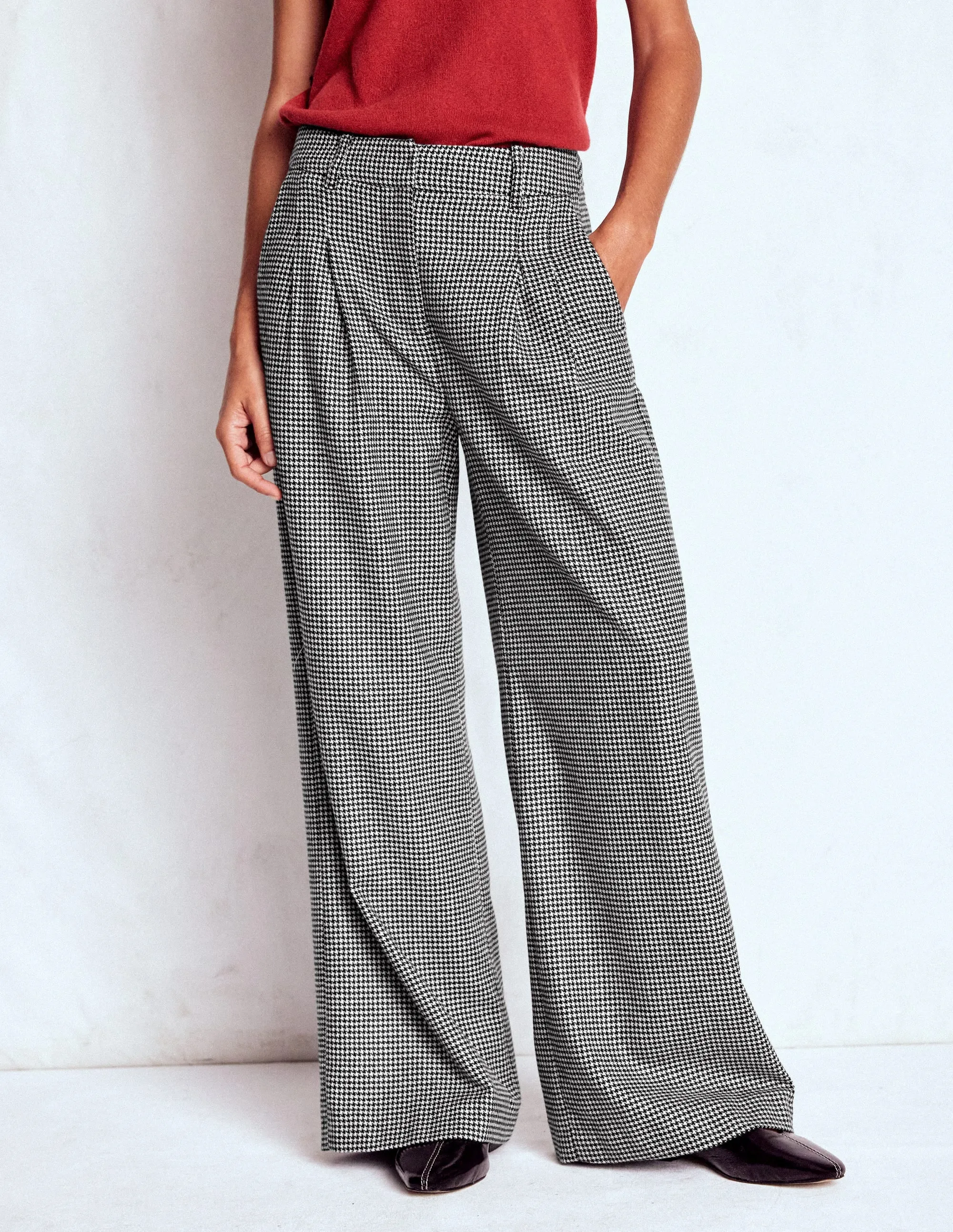 Kensington Wool Trousers-Black and Ivory Puppytooth Cropped hem Performance Design Fit