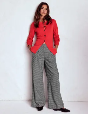 Side slits Kensington Wool Trousers-Black and Ivory Puppytooth