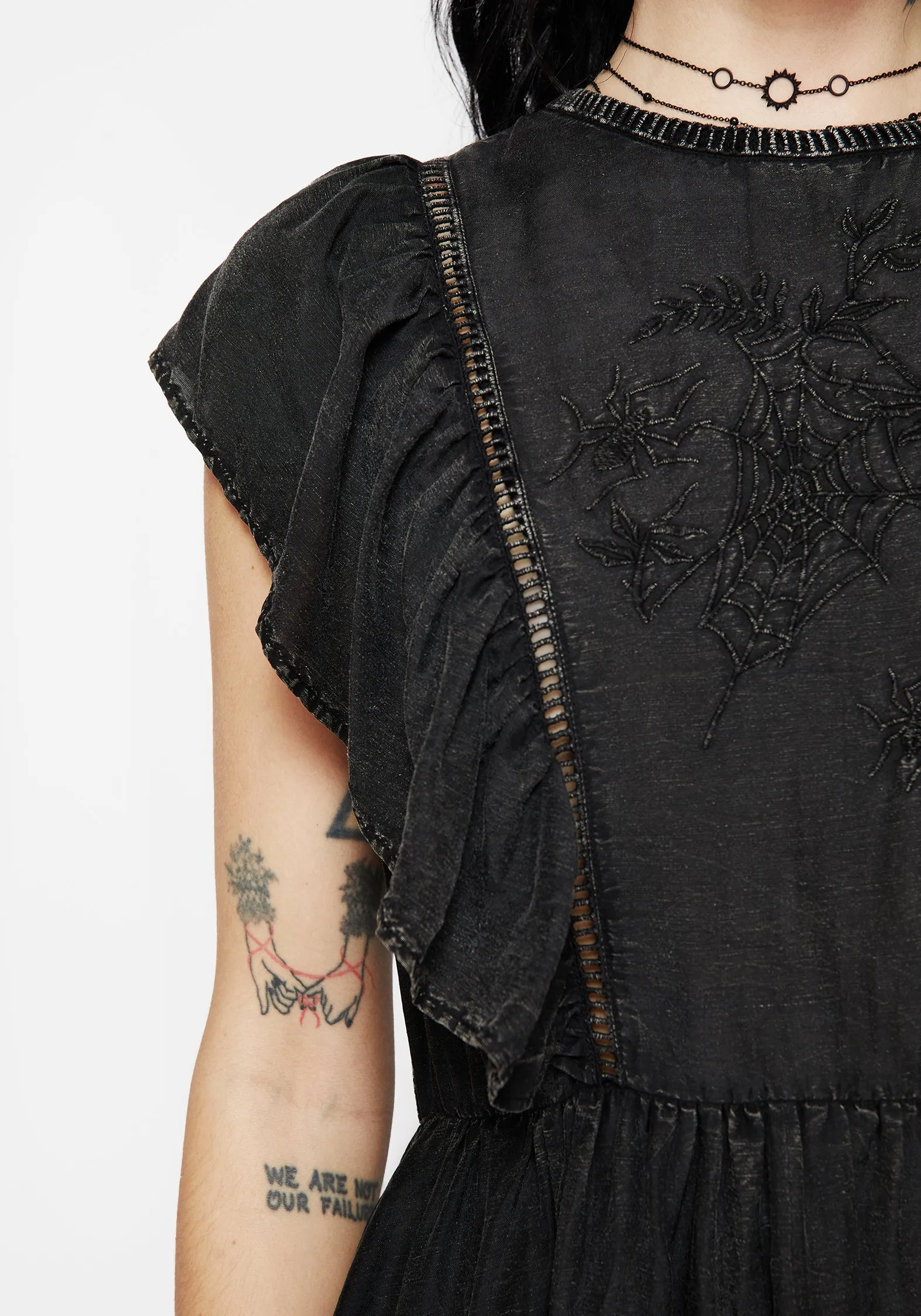 Eartha Cotton Embroidered Frill Detail Mini Dress Fitted Look