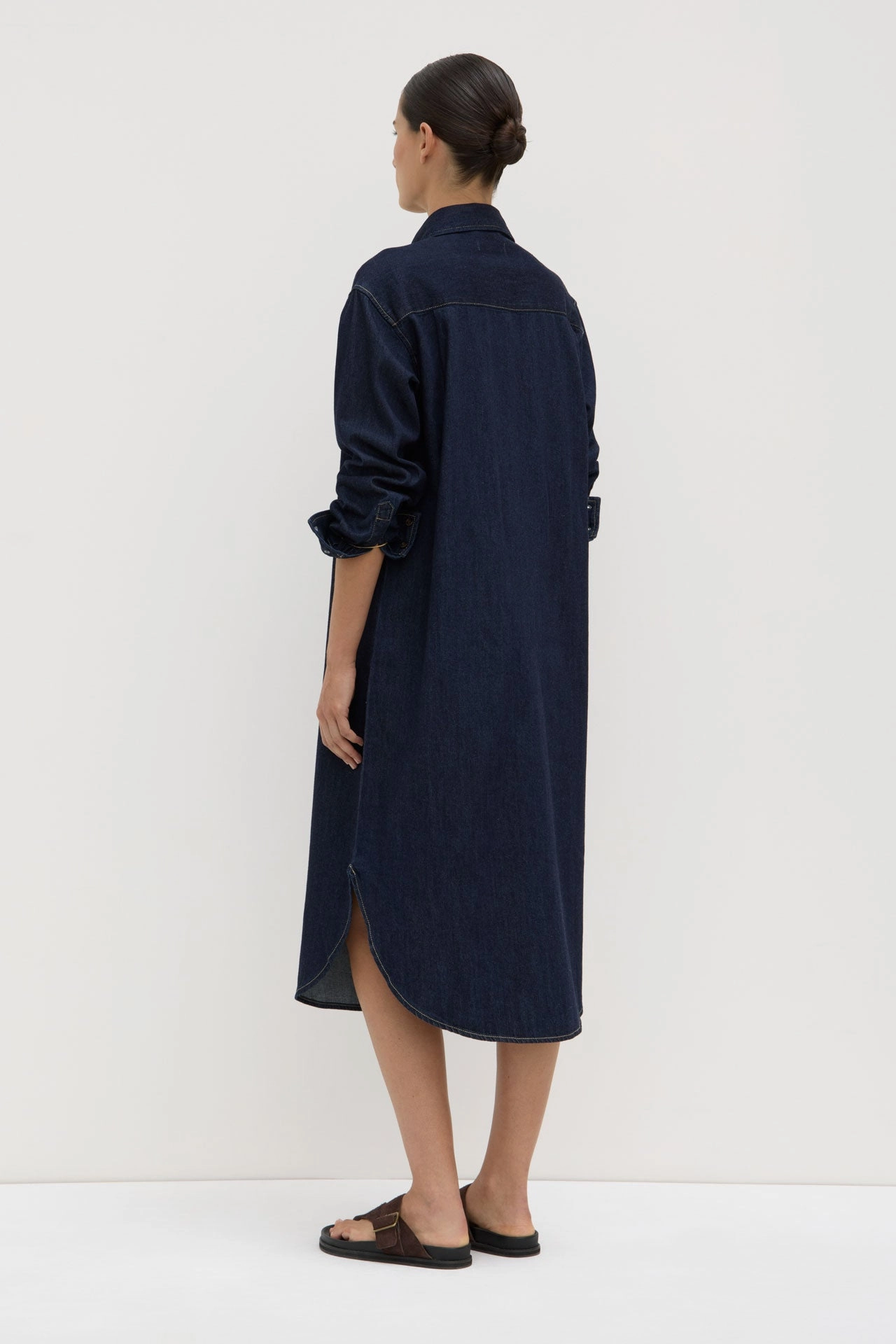 Kiera Recycled Denim Midi Shirt Dress Garden Scene Chilly Wear