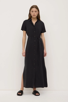 Heather Silk Blend Shirt Dress Cinched-Waist Light Appeal