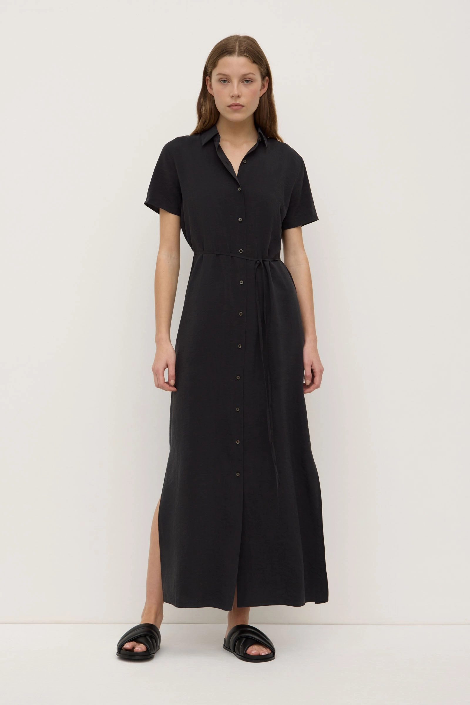 Heather Silk Blend Shirt Dress Cinched-Waist Light Appeal