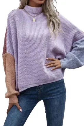 Slouchy Colorblock Ribbed-Knit Sweater In Lavender Layered Style Fashionable knitwear