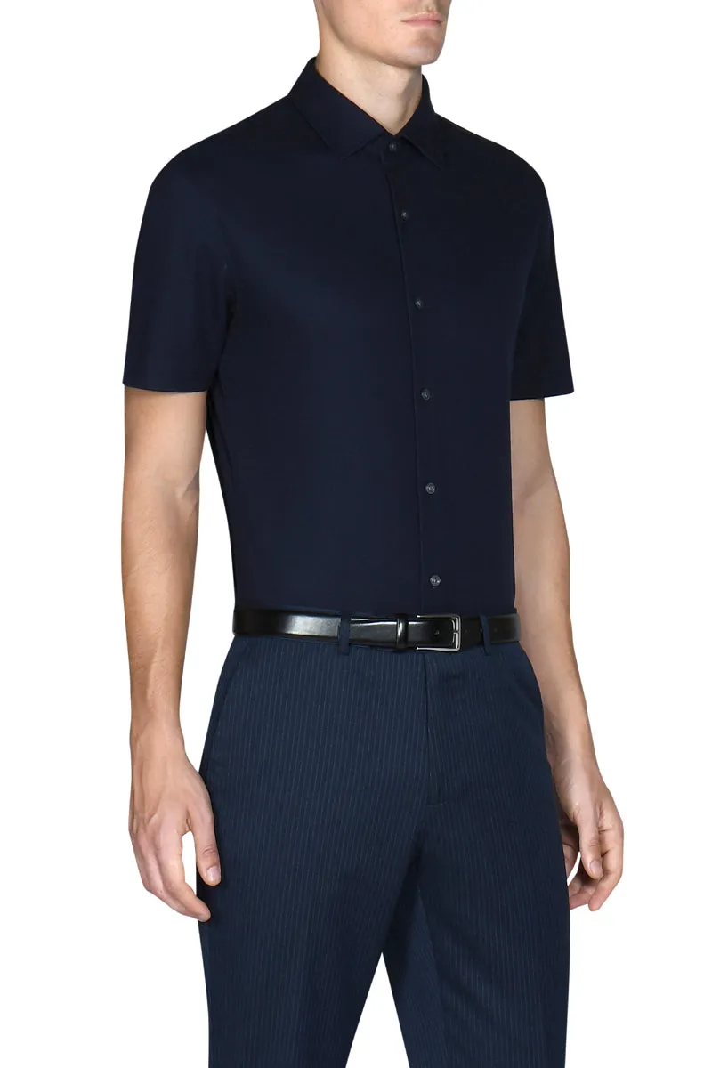 Travel Friendly Plus size option Knit Short Sleeve Smart Shirt | Navy NNY096