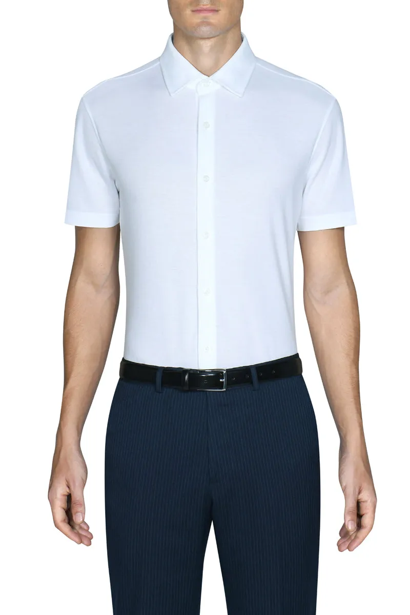 Temperature Regulating Ventilated Back Panel Knit Short Sleeve Smart Shirt | White WH001Z